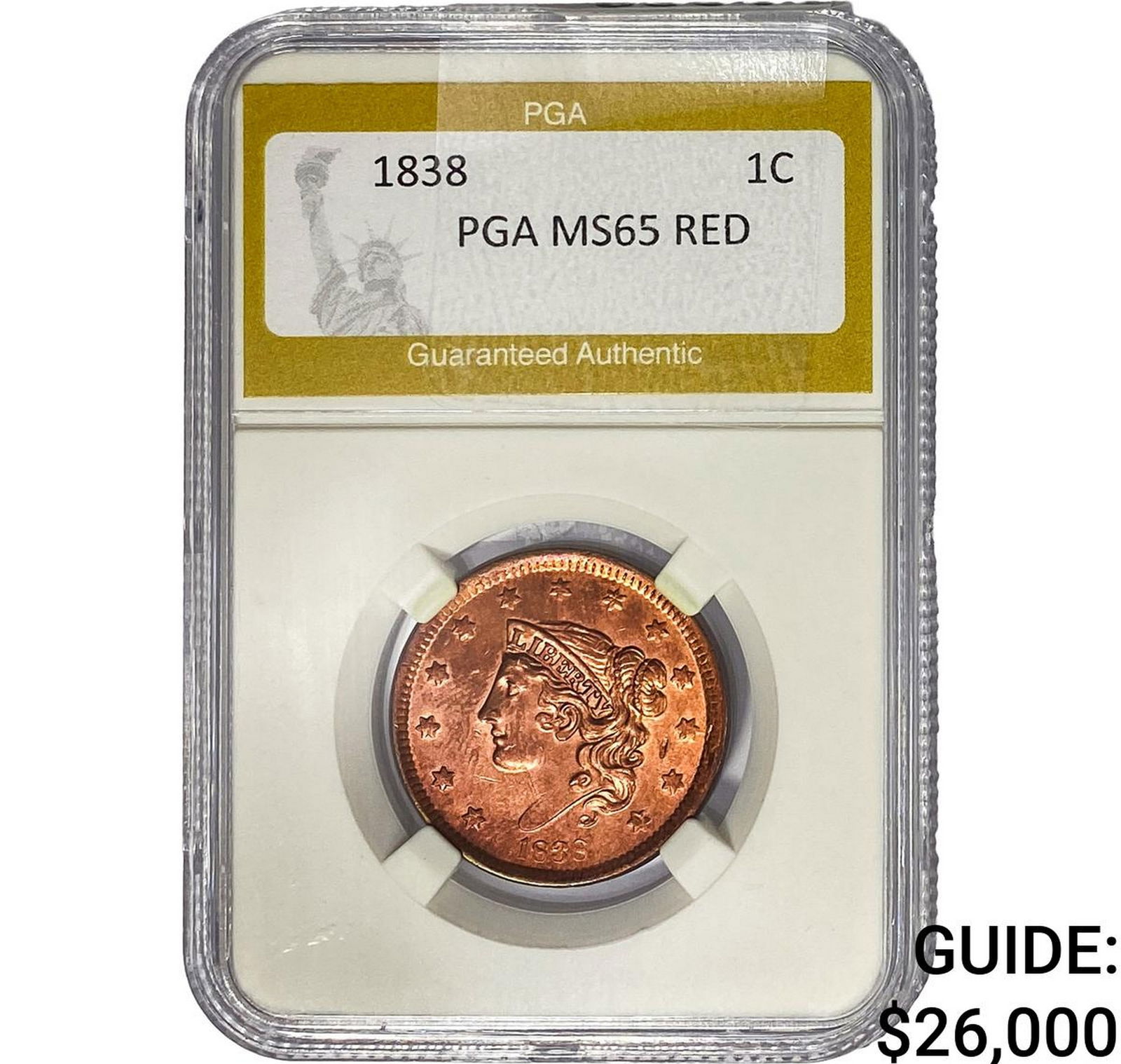 1838 Coronet Head Large Cent PGA MS65 Red (1 of 2)