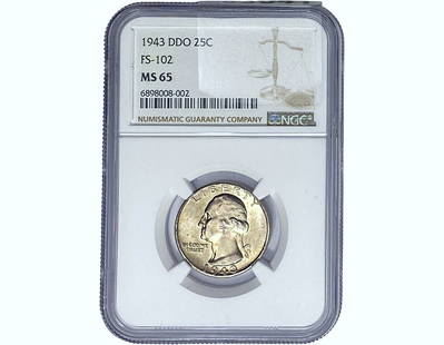 1943 DDO Washington Silver Quarter NGC MS65: 1943 DDO Washington Silver Quarter NGC MS65