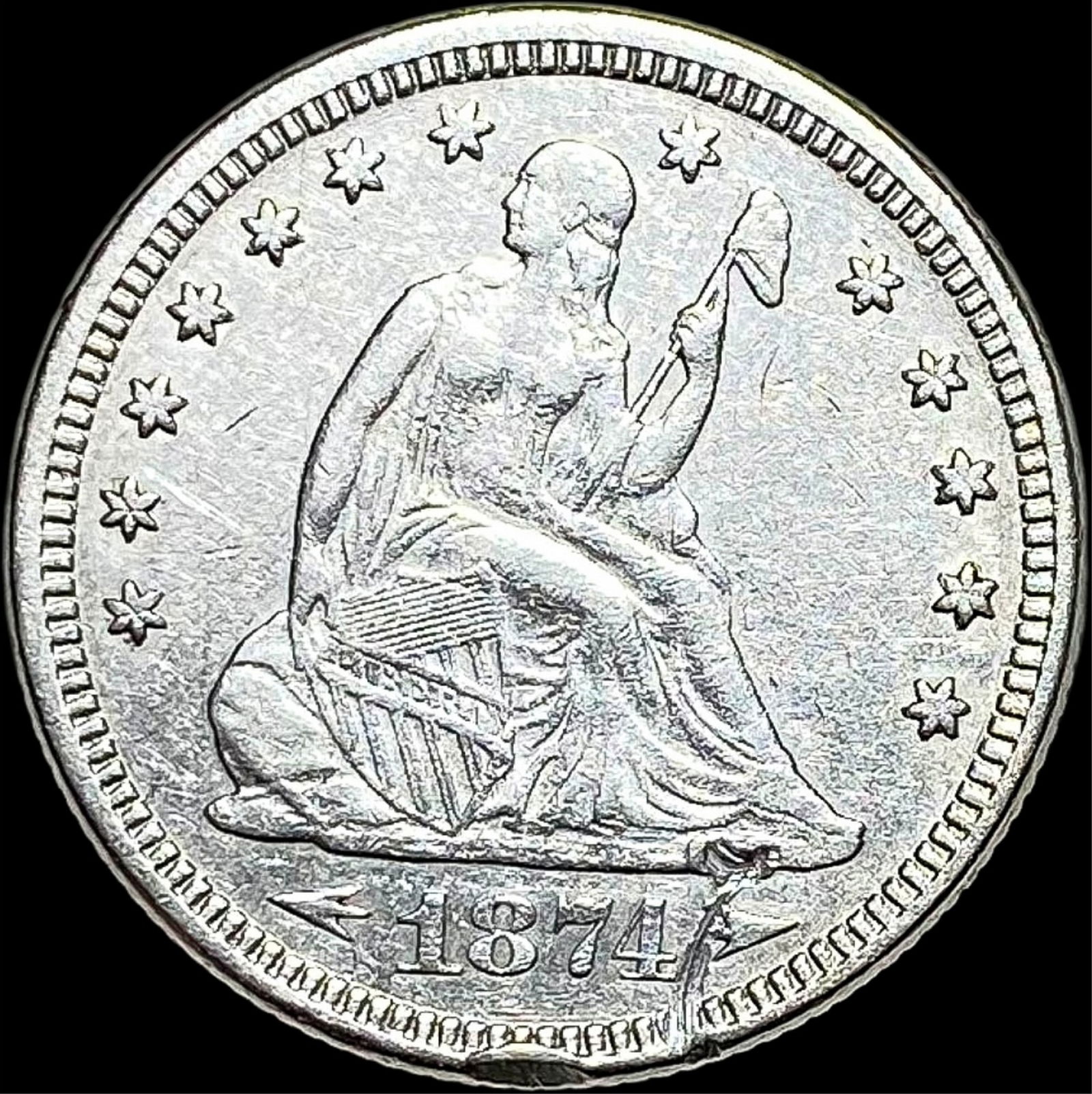 1874 Arrows Seated Liberty Quarter CLOSELY UNCIRCULATED (1 of 2)