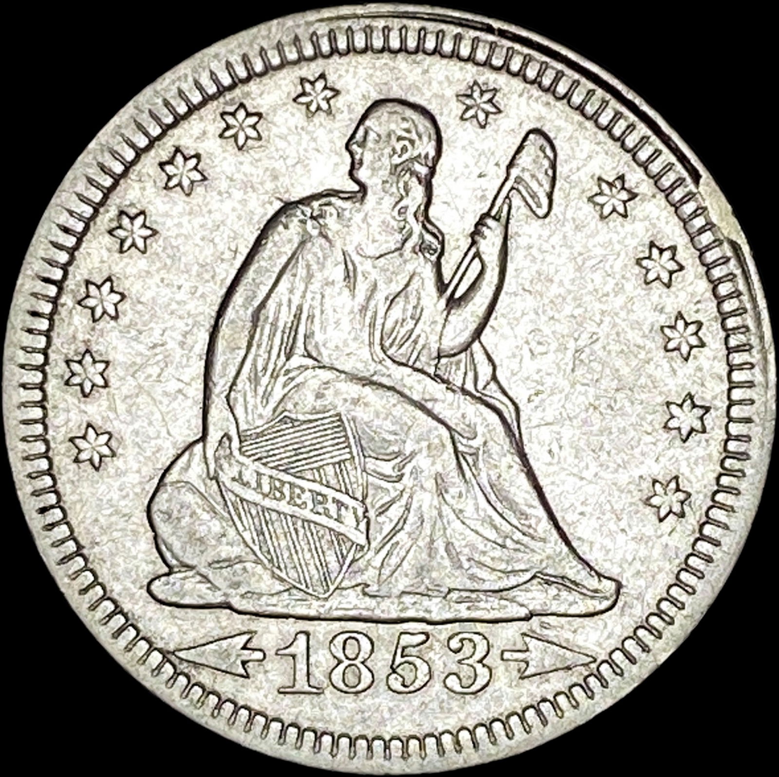 1853 Arrows/Rays Seated Liberty Quarter  CLOSELY UNCIRCULATED (1 of 2)