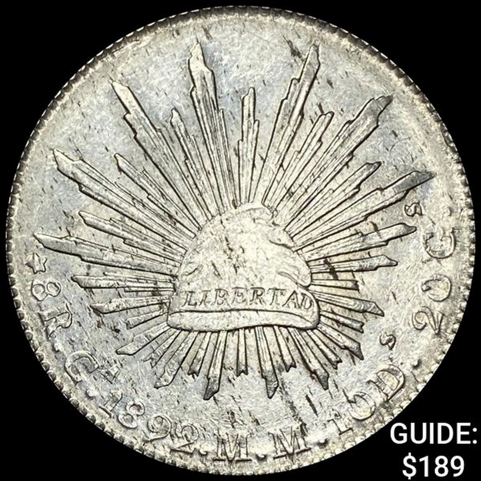 1892GA MM Mexico Silver 8 Reales Cap&Rays CHOICE AU: 1892GA MM Mexico Silver 8 Reales Cap&Rays CHOICE AU