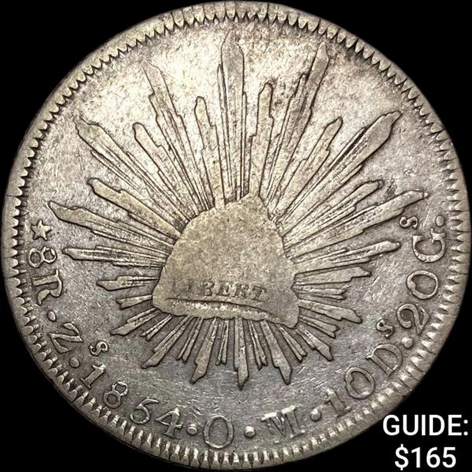 1854Zs OM Mexico Silver 8 Reales CLOSELY UNCIRCULATED: 1854Zs OM Mexico Silver 8 Reales CLOSELY UNCIRCULATED