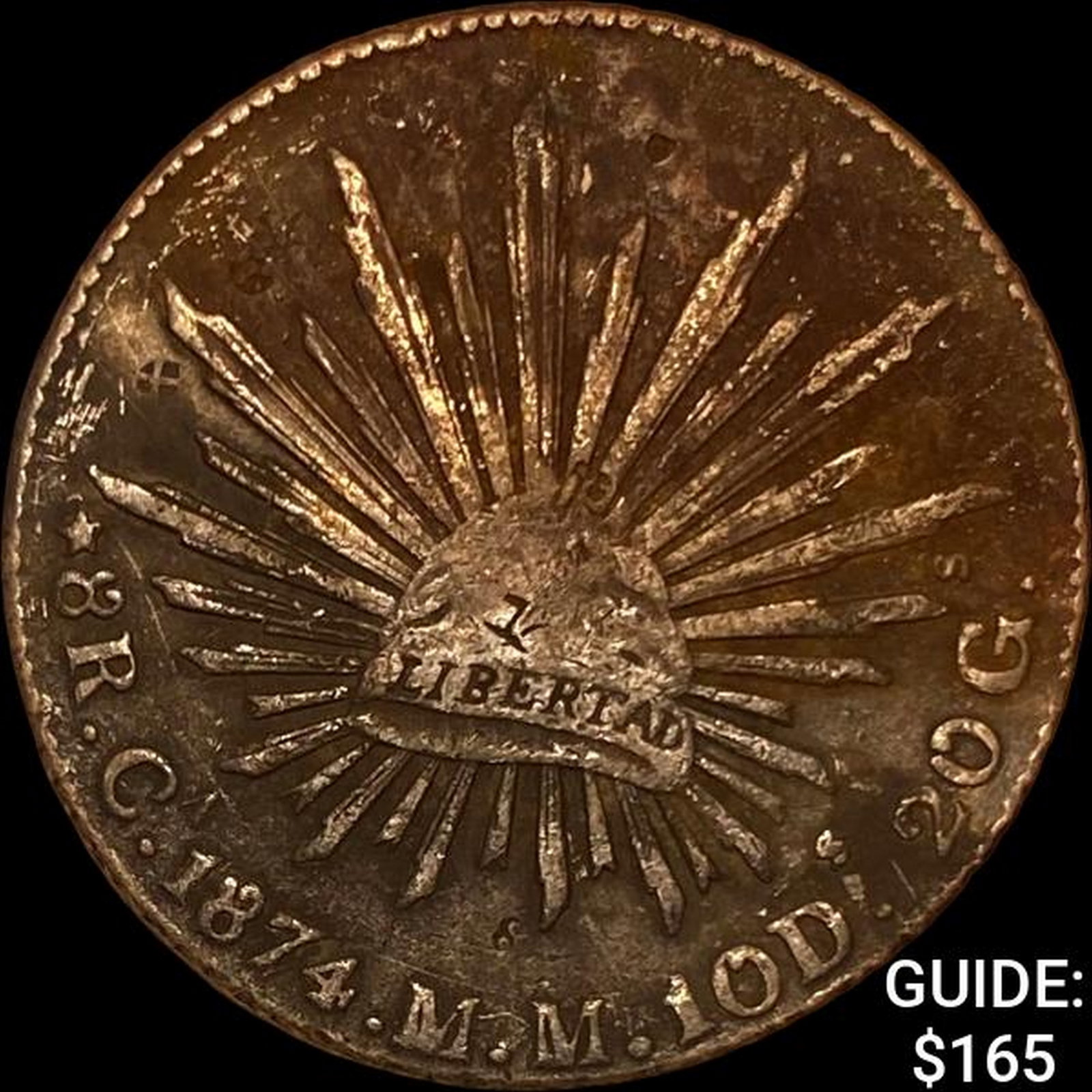 1874Ca MM Mexico Silver 8 Reales NEARLY UNCIRCULATED: 1874Ca MM Mexico Silver 8 Reales NEARLY UNCIRCULATED