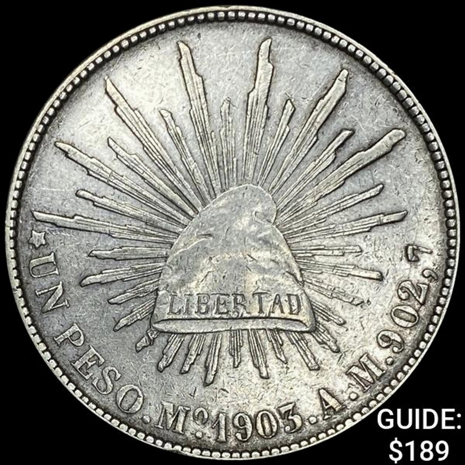 1903Mo AM Mexico Silver Peso CLOSELY UNCIRCULATED: 1903Mo AM Mexico Silver Peso CLOSELY UNCIRCULATED