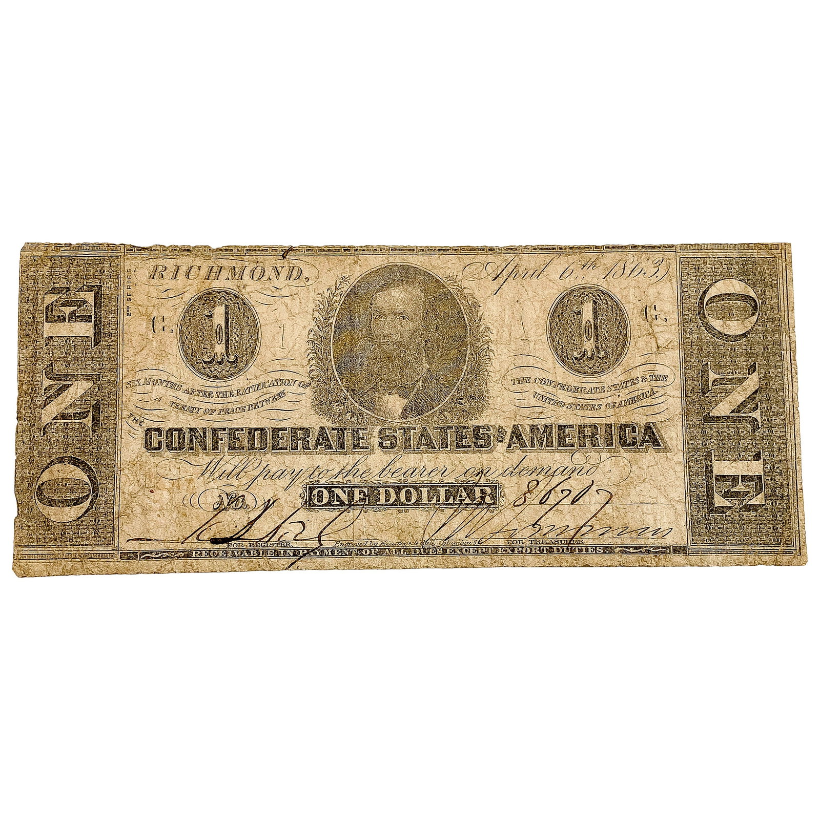 1863 $1 Confederate States of America Note 4: 1863 $1 Confederate States of America Note 4