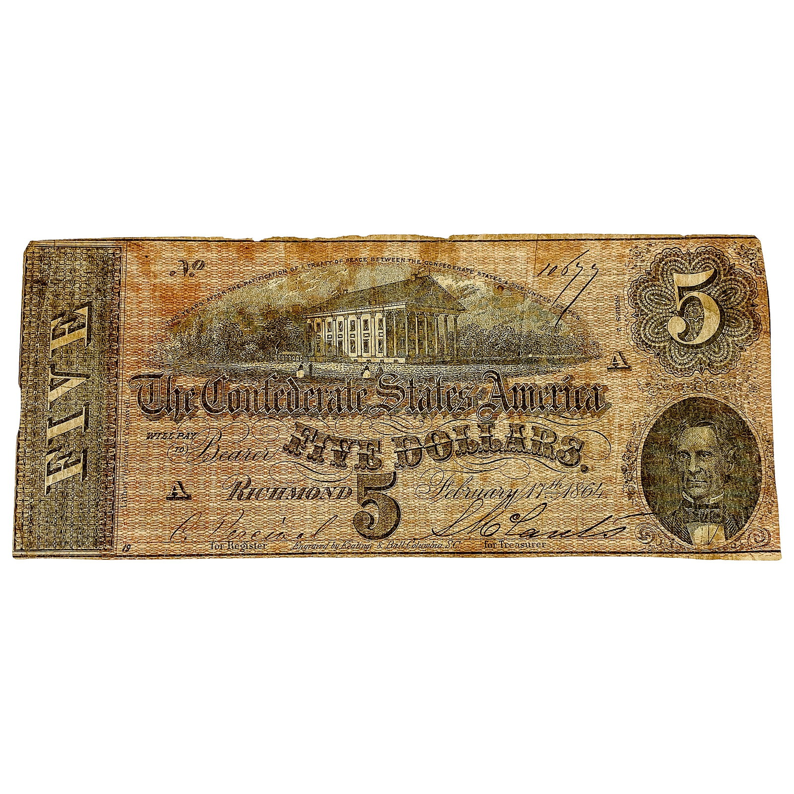 1864 $5 Confederate States of America Note 4: 1864 $5 Confederate States of America Note 4
