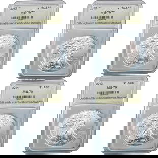2013-2014 GEM BU Silver Eagle [4 Coins] OBCS MS70: 2013-2014 GEM BU Silver Eagle [4 Coins] OBCS MS70