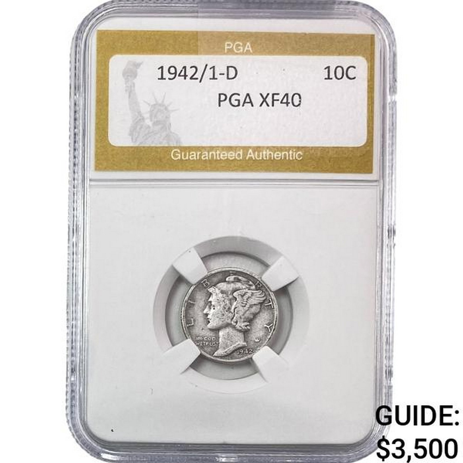 1942/1-D Mercury Silver Dime PGA XF40: 1942/1-D Mercury Silver Dime PGA XF40