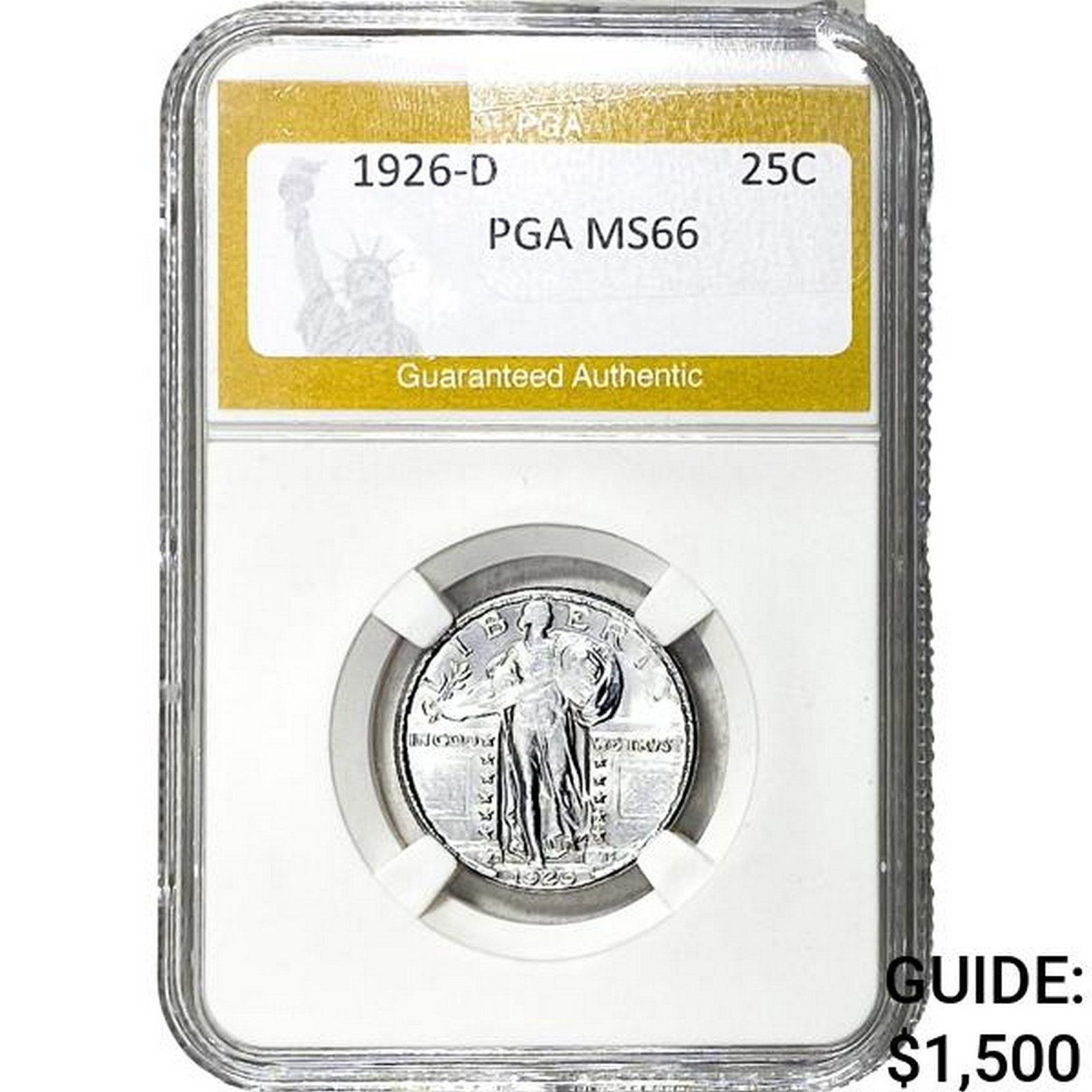 1926-D Standing Liberty Quarter PGA MS66: 1926-D Standing Liberty Quarter PGA MS66