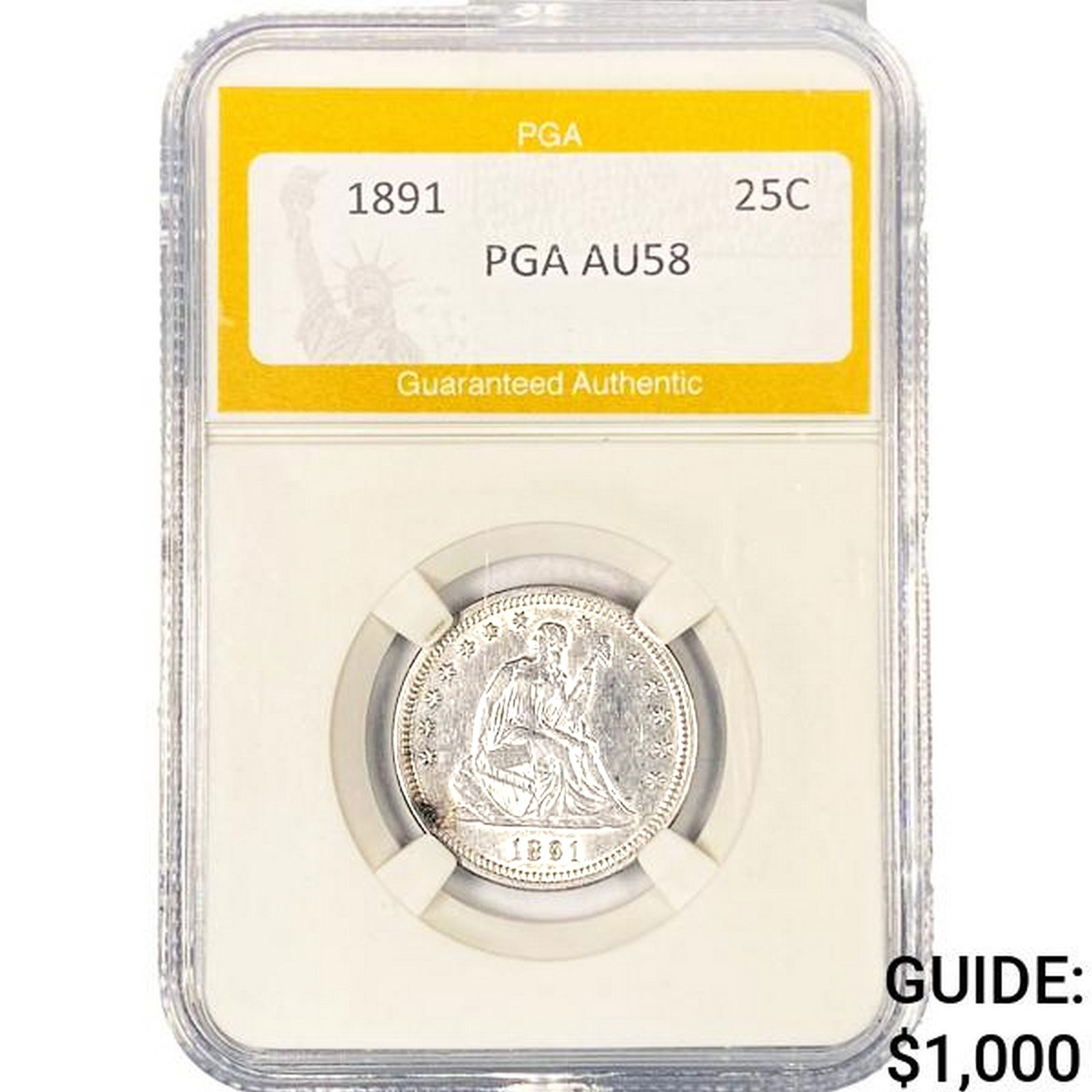 1891 Seated Liberty Quarter PGA AU58 (1 of 2)