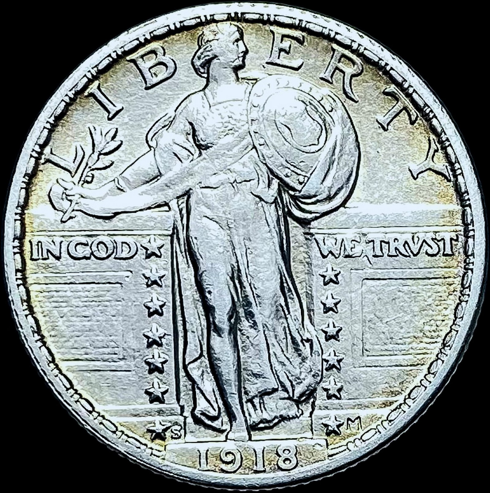 1918-S Silver Standing Liberty Quarter CHOICE AU: 1918-S Silver Standing Liberty Quarter CHOICE AU
