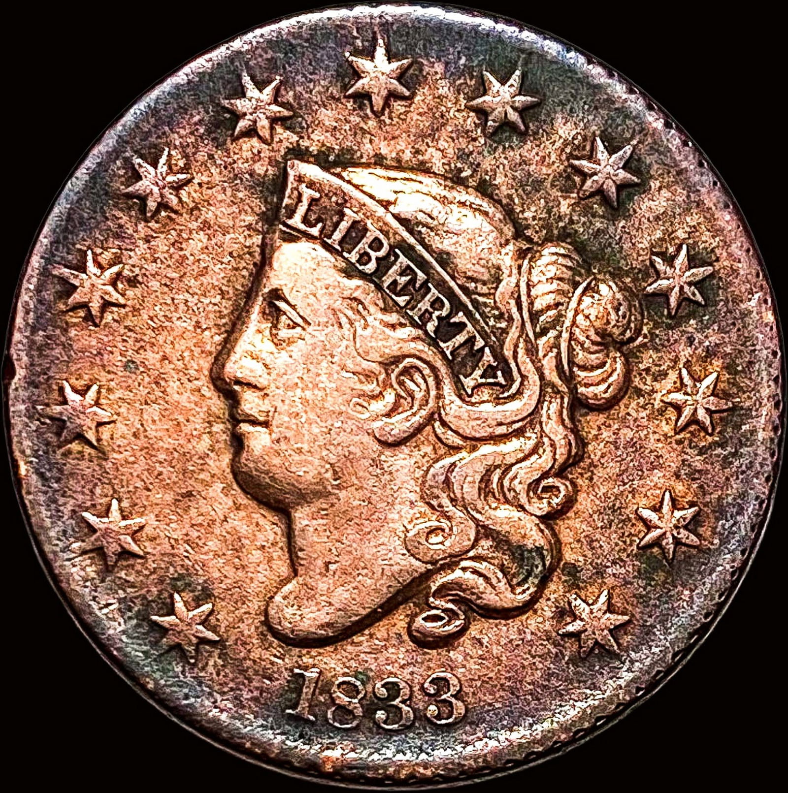 1833 Coronet Head Large Cent ABOUT UNCIRCULATED (1 of 2)