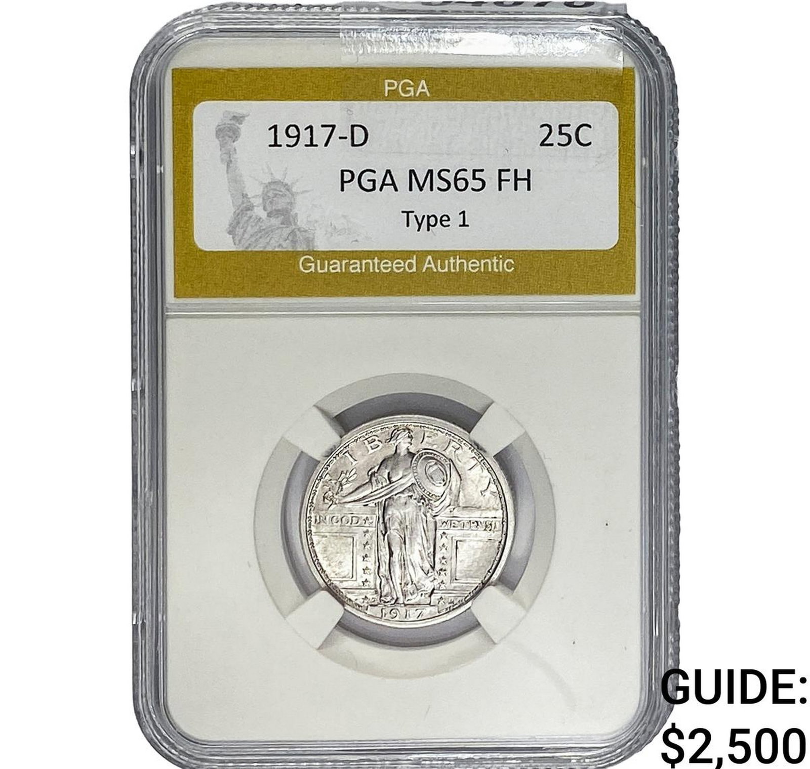 1917-D Standing Liberty Quarter PGA MS65 FH Type 1: 1917-D Standing Liberty Quarter PGA MS65 FH Type 1