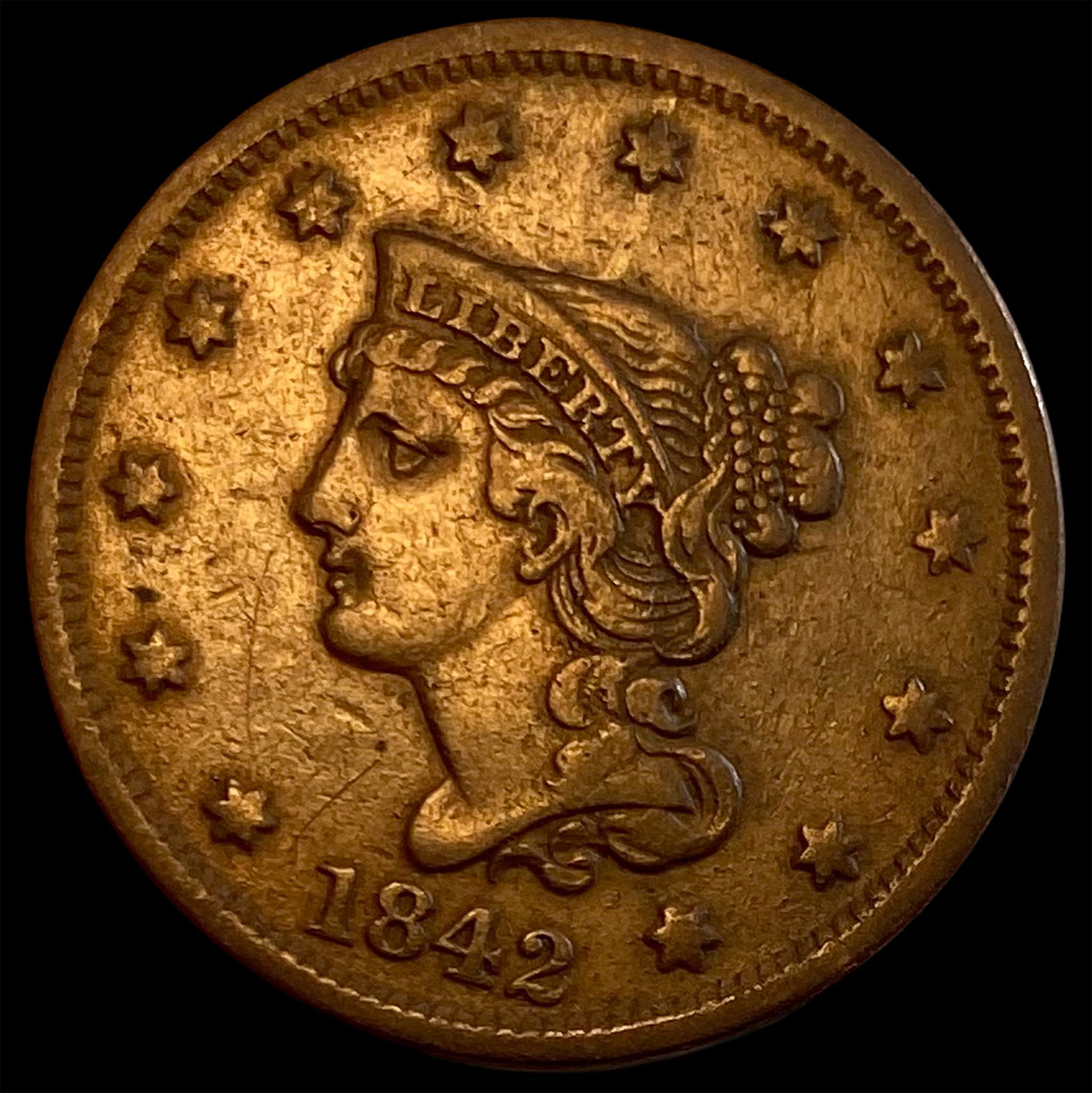 1842 Braided Hair Large Cent NEARLY UNCIRCULATED (1 of 2)