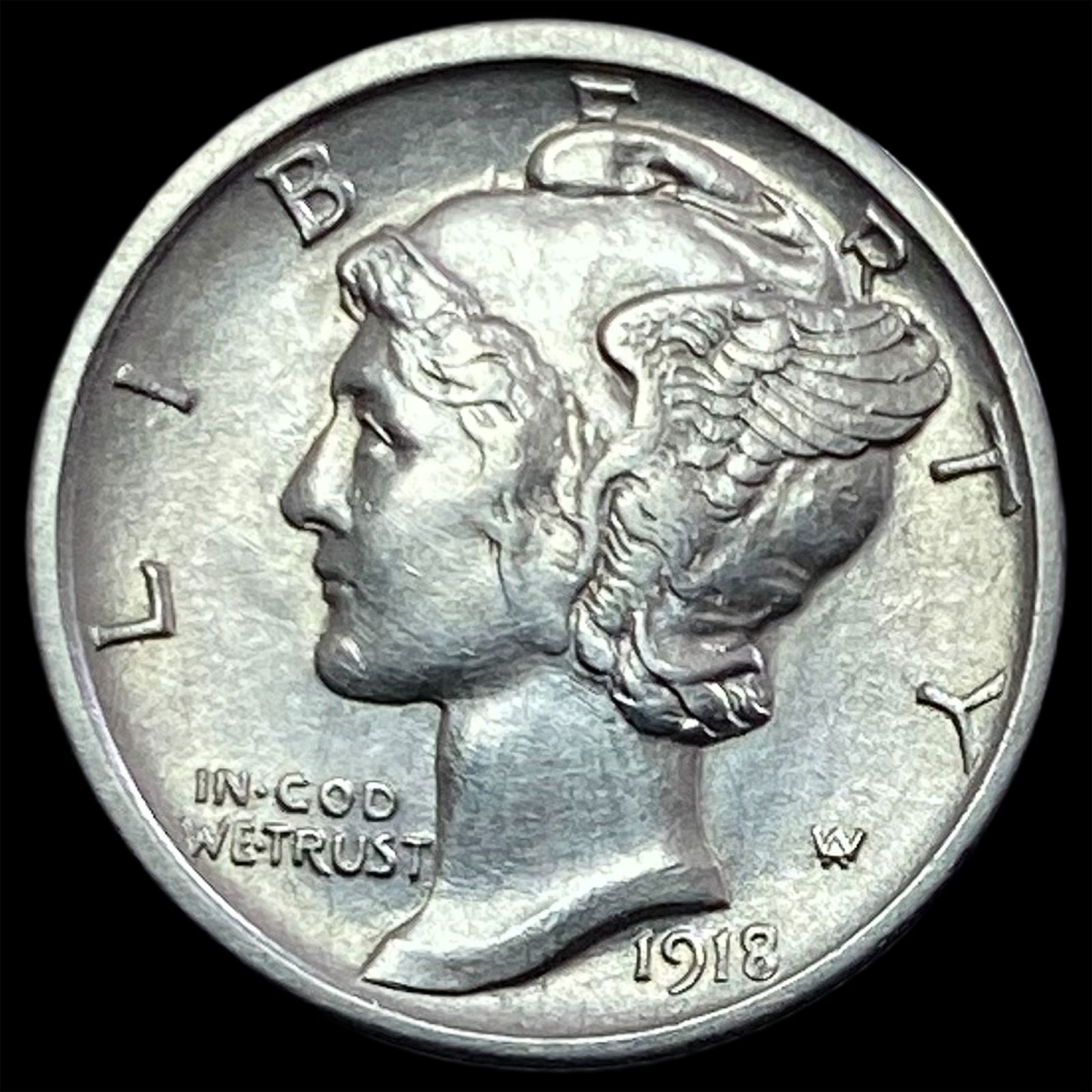 1918-S Silver Mercury Dime NEARLY UNCIRCULATED (1 of 2)