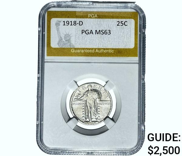 1918-D Standing Liberty Quarter PGA MS63: 1918-D Standing Liberty Quarter PGA MS63