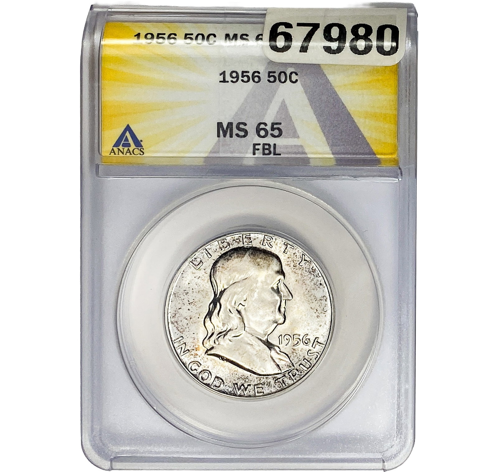1956 Franklin Half Dollar ANACS MS65 FBL: 1956 Franklin Half Dollar ANACS MS65 FBL