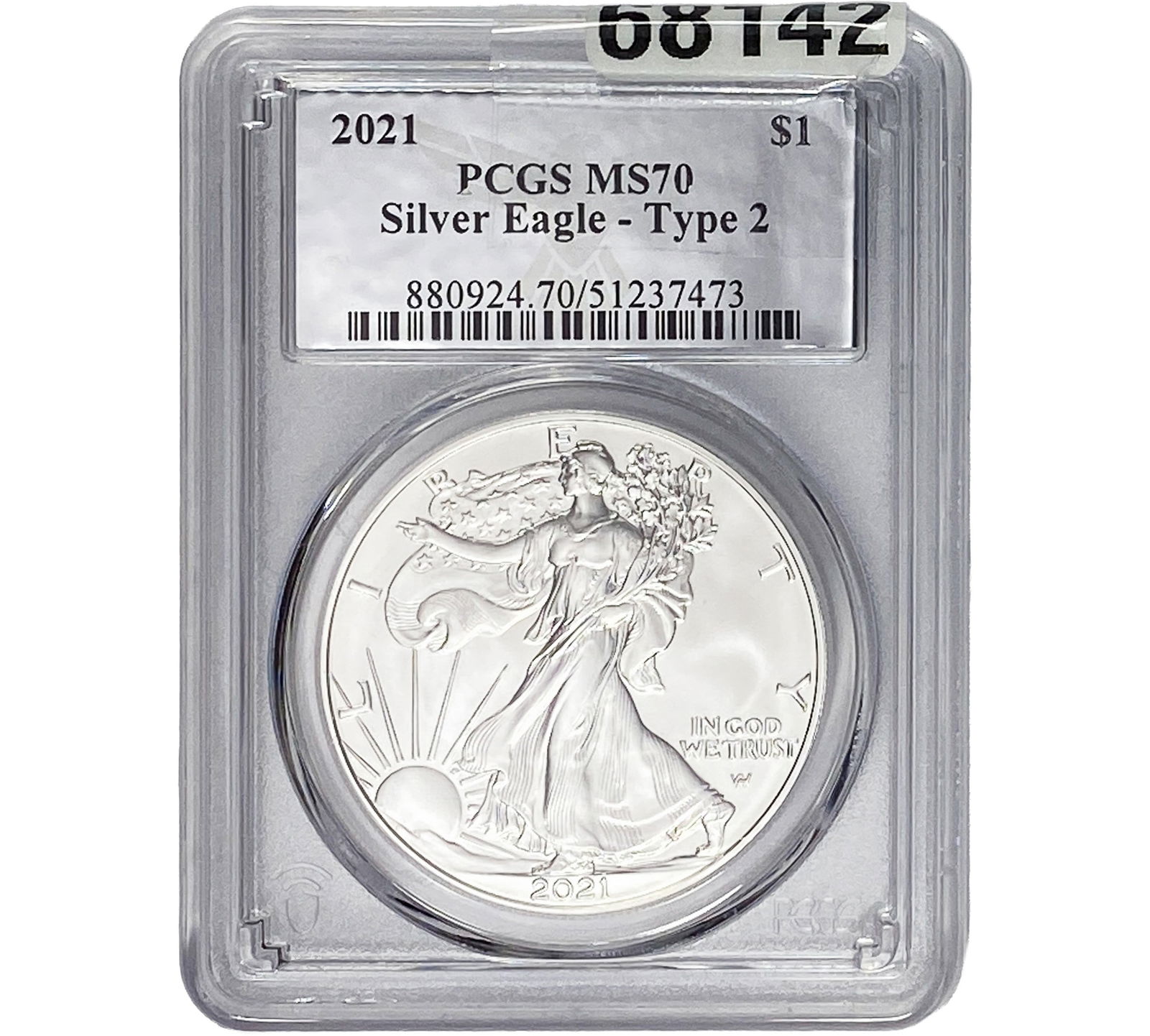 2021 American Silver Eagle 1oz PCGS MS70 Type 2 (1 of 2)