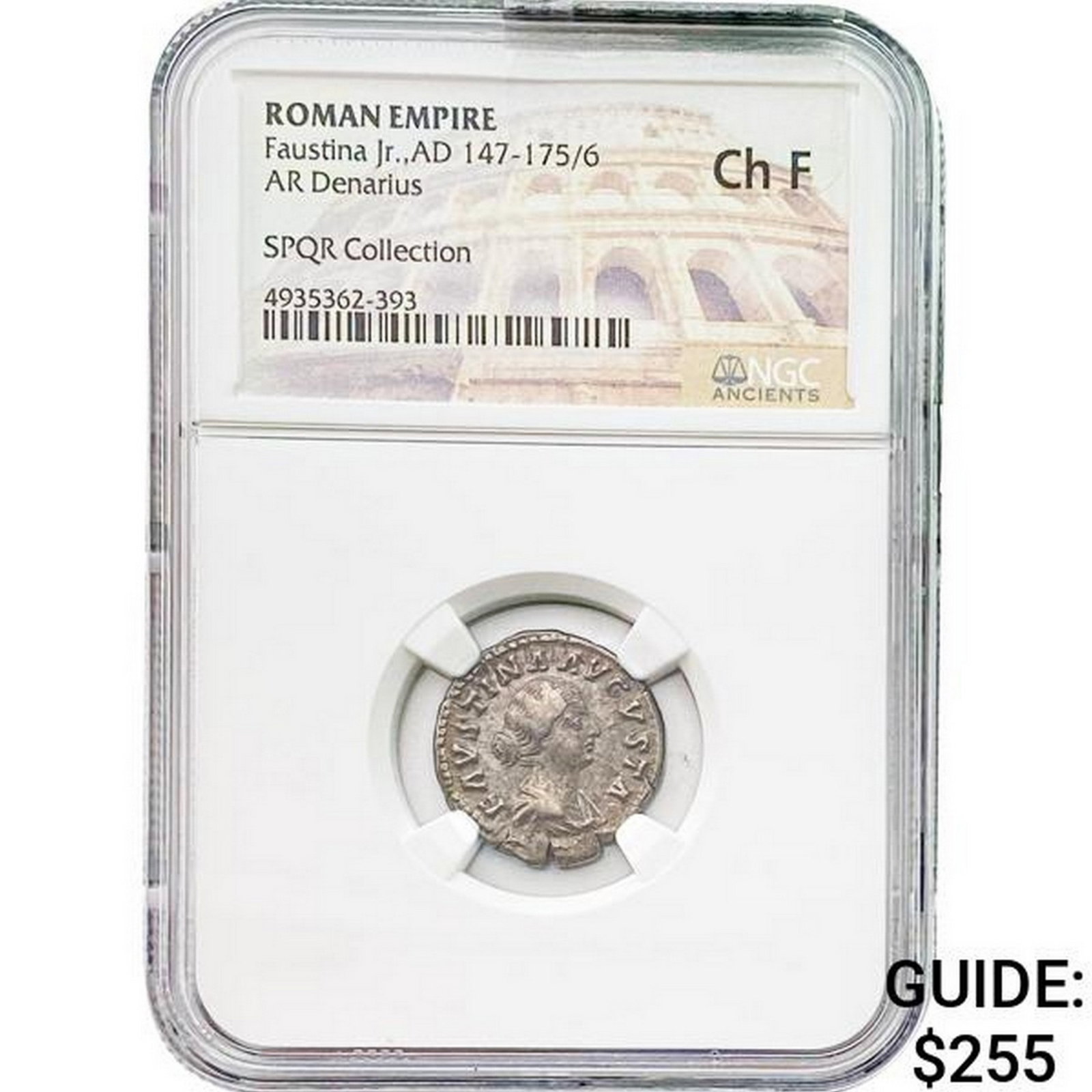 Roman Faustina Jr. AD 147-175/6 Silver Denarius NGC Ch F: Roman Faustina Jr. AD 147-175/6 Silver Denarius NGC Ch F