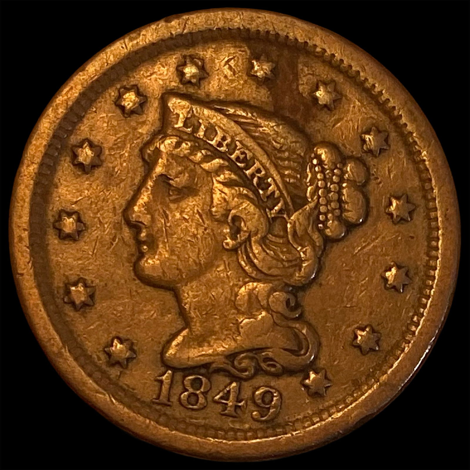 1849 Braided Hair Large Cent LIGHTLY CIRCULATED (1 of 2)