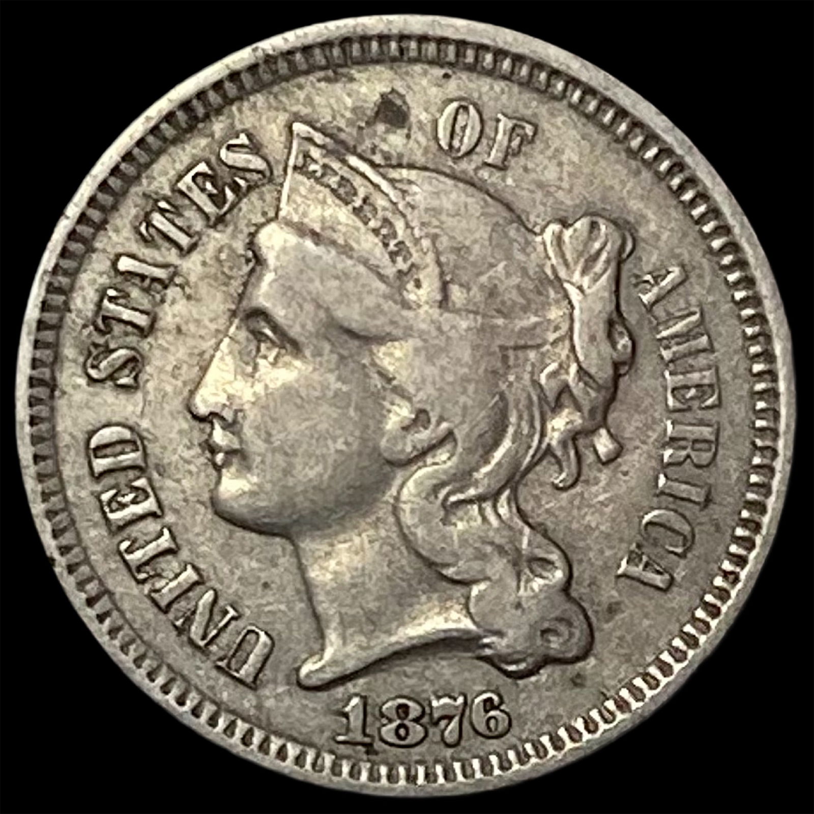 1876 Nickel Three-Cent Piece NEARLY UNCIRCULATED (1 of 2)