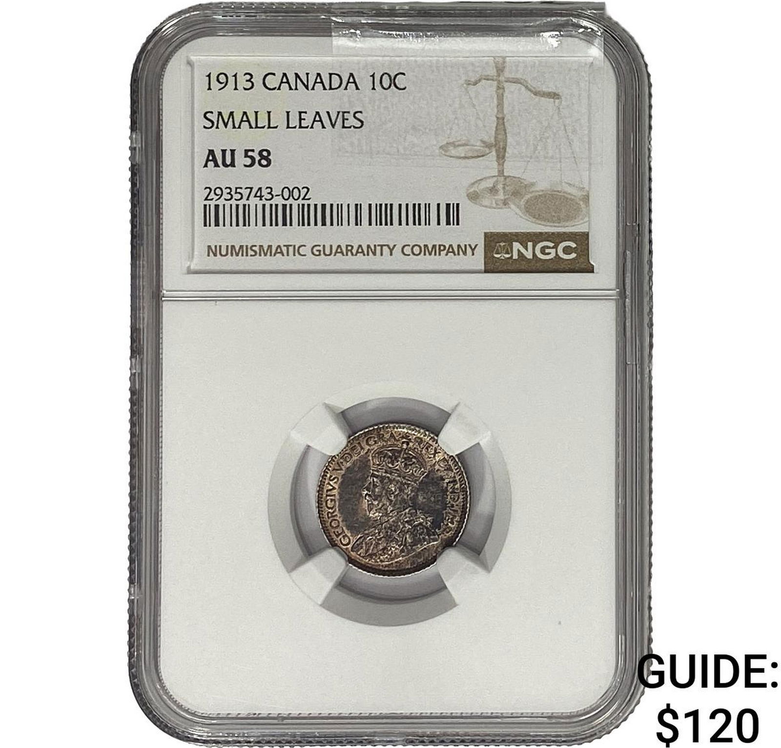 1913  NGC AU58 Canada 10C Small Leaves (1 of 2)