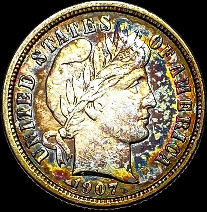 1907-S Toned Silver Barber Dime CLOSELY UNCIRCULATED (1 of 2)