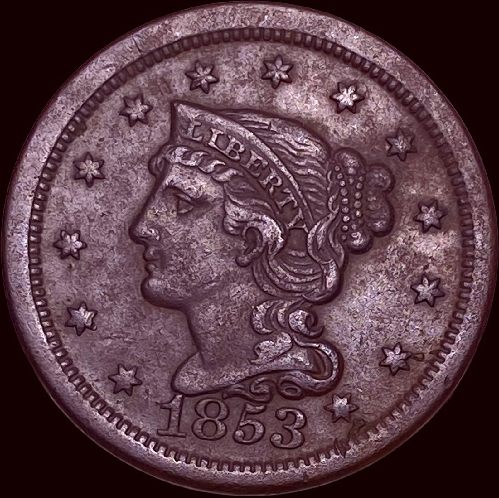 1853 Braided Hair Large Cent CLOSELY UNCIRCULATED (1 of 2)