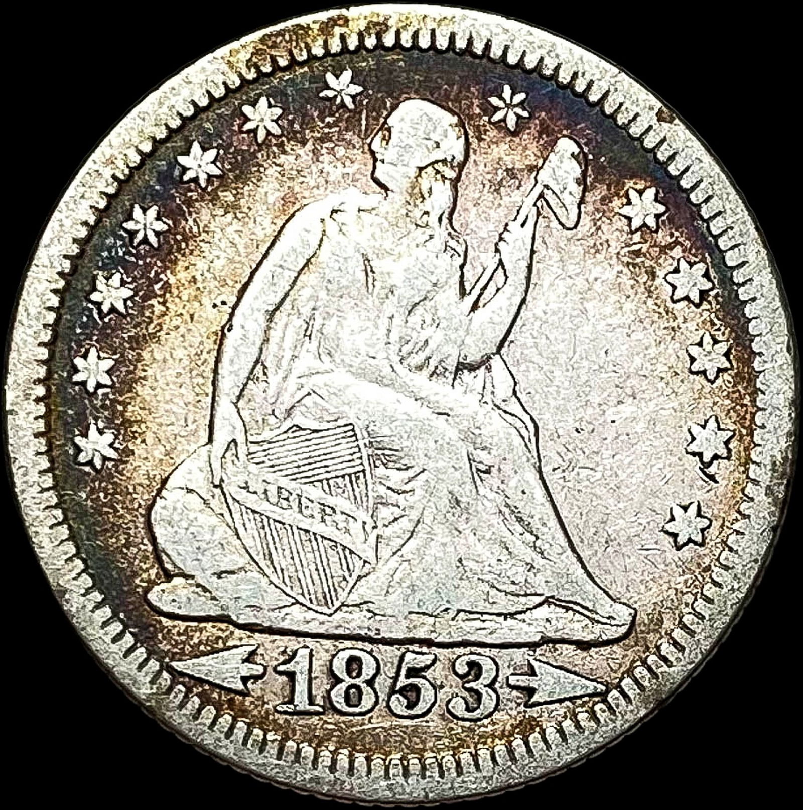 1853 Arrows/Rays Seated Liberty Quarter LIGHTLY CIRCULATED (1 of 2)