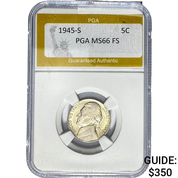 1945-S Jefferson Nickel PGA MS66 FS: 1945-S Jefferson Nickel PGA MS66 FS