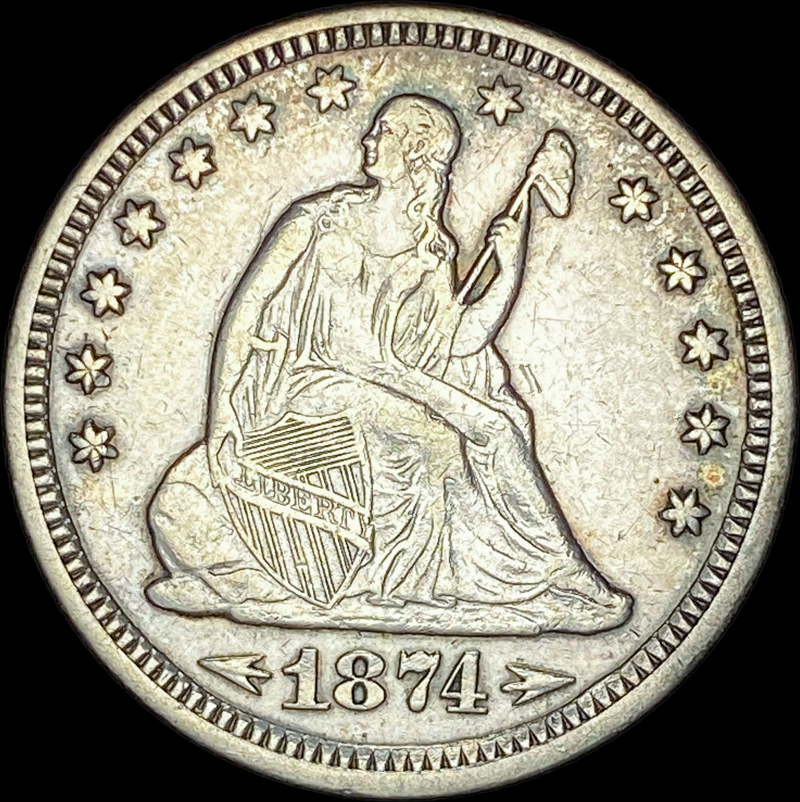 1874 Arrows Seated Liberty Quarter CLOSELY UNCIRCULATED (1 of 2)