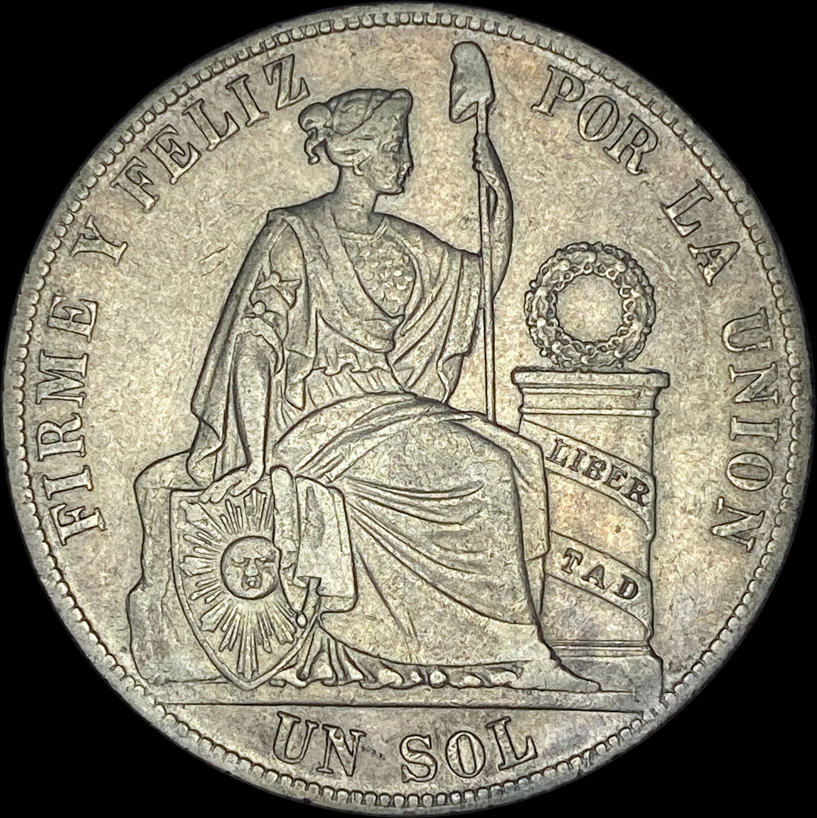 1887 Peru Silver Un Sol NEARLY UNCIRCULATED (1 of 2)