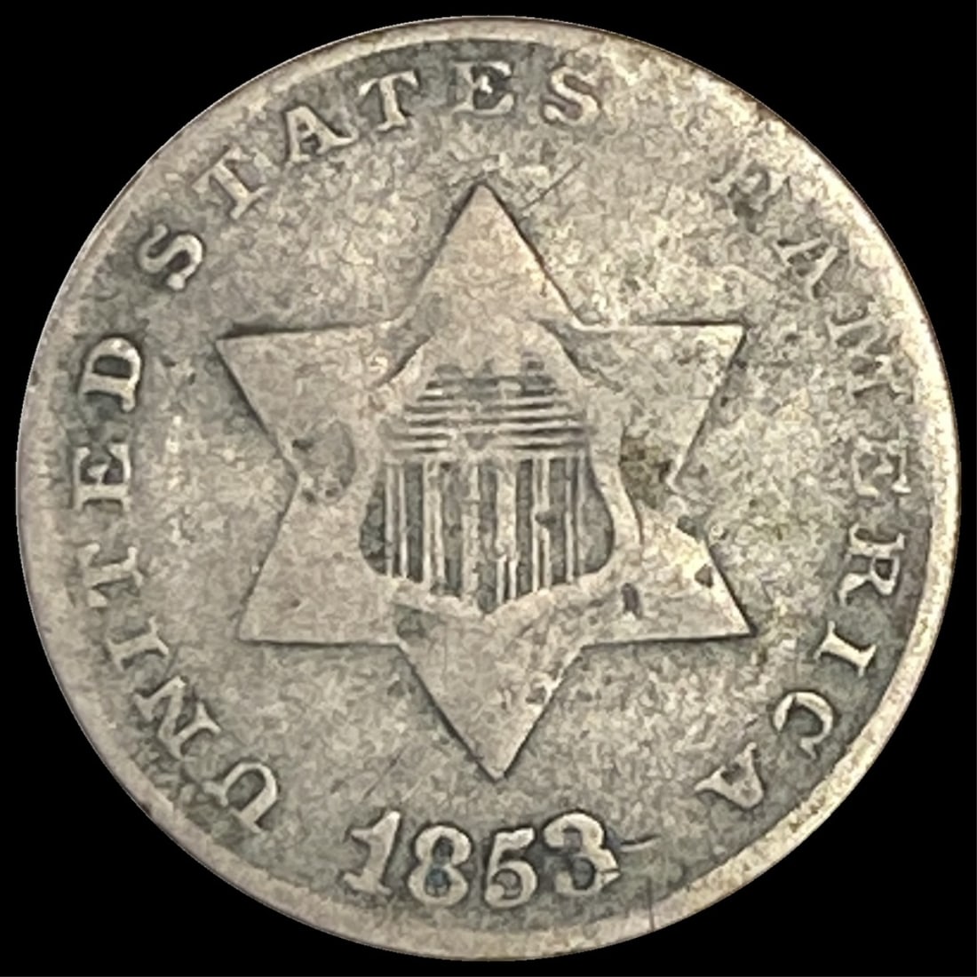 1853 Silver Three-Cent Piece NICELY  CIRCULATED (1 of 2)