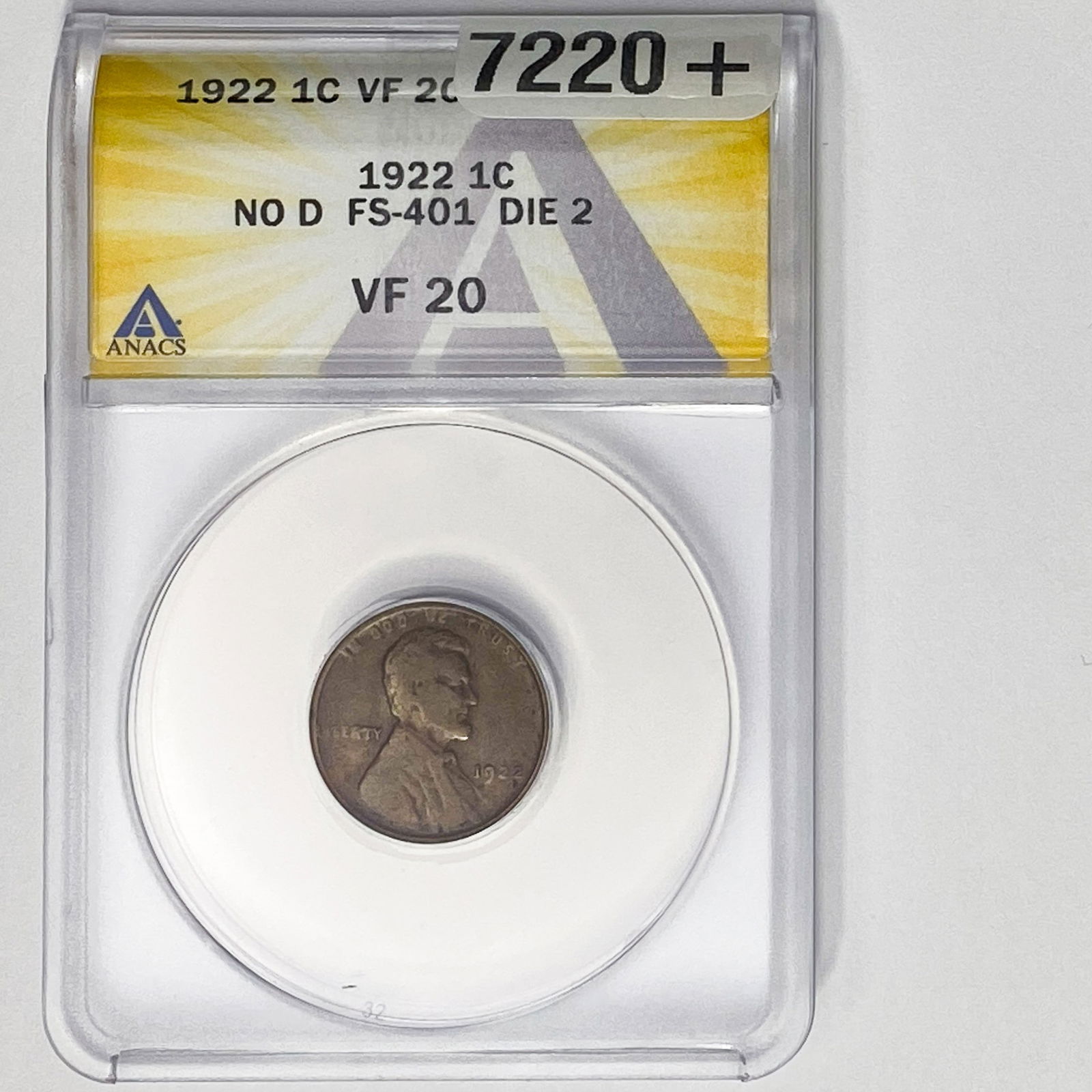 1922 No D Die 2 Wheat Cent ANACS VF20 (1 of 2)