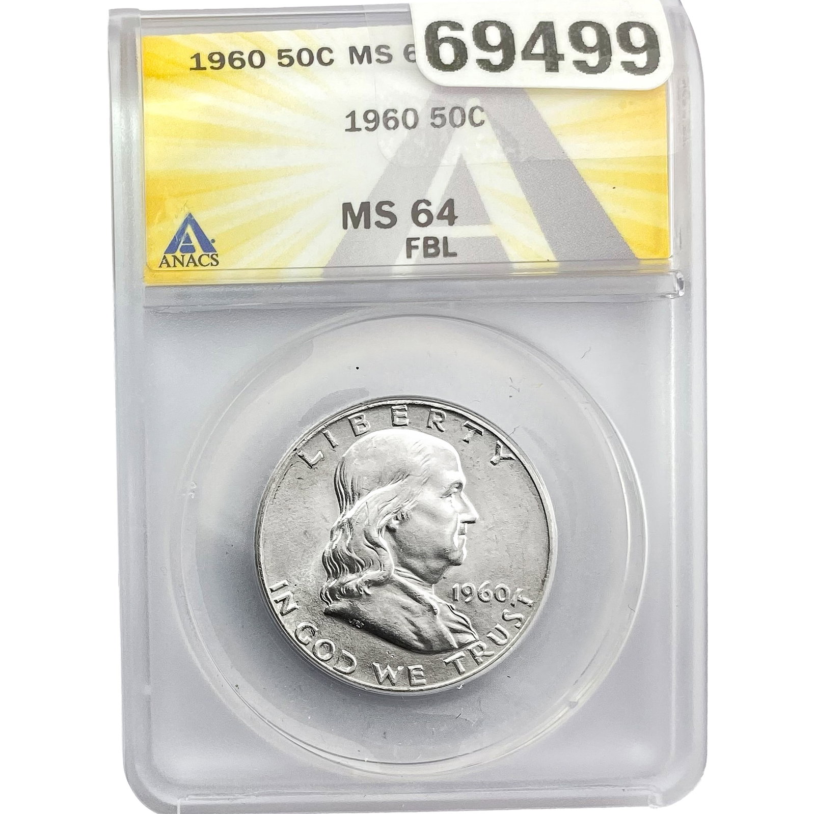1960 Franklin Half Dollar ANACS MS64 FBL: 1960 Franklin Half Dollar ANACS MS64 FBL