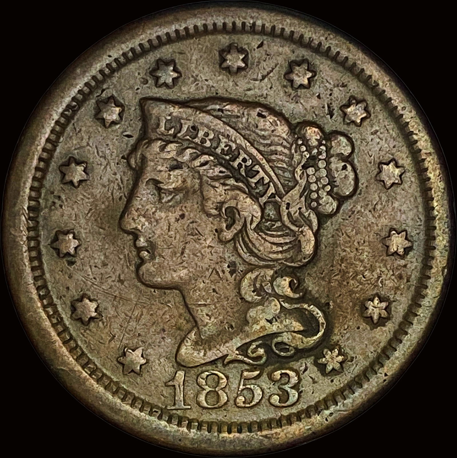 1853 Braided Hair Large Cent LIGHTLY CIRCULATED (1 of 2)