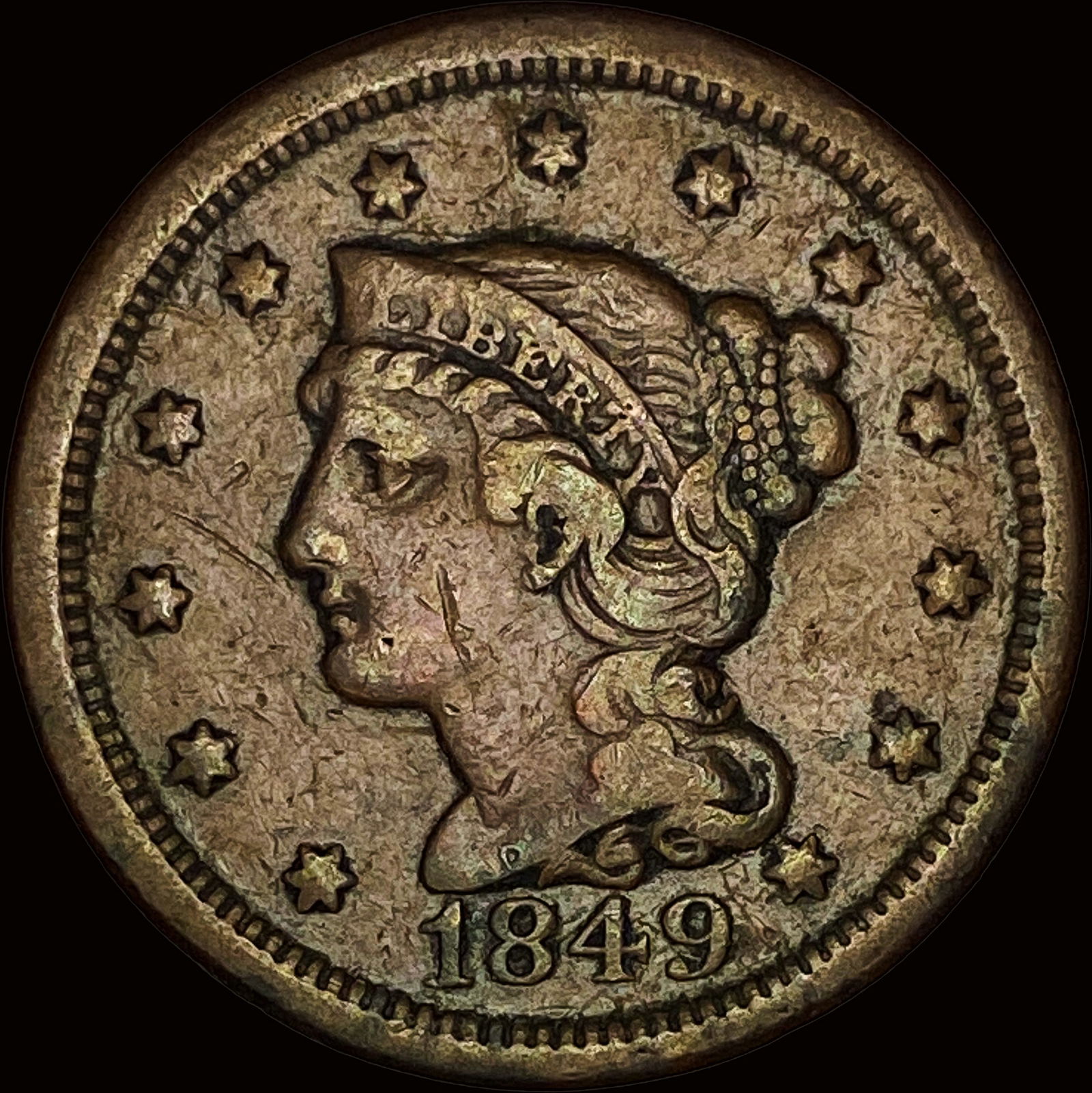 1849 Braided Hair Large Cent LIGHTLY CIRCULATED (1 of 2)