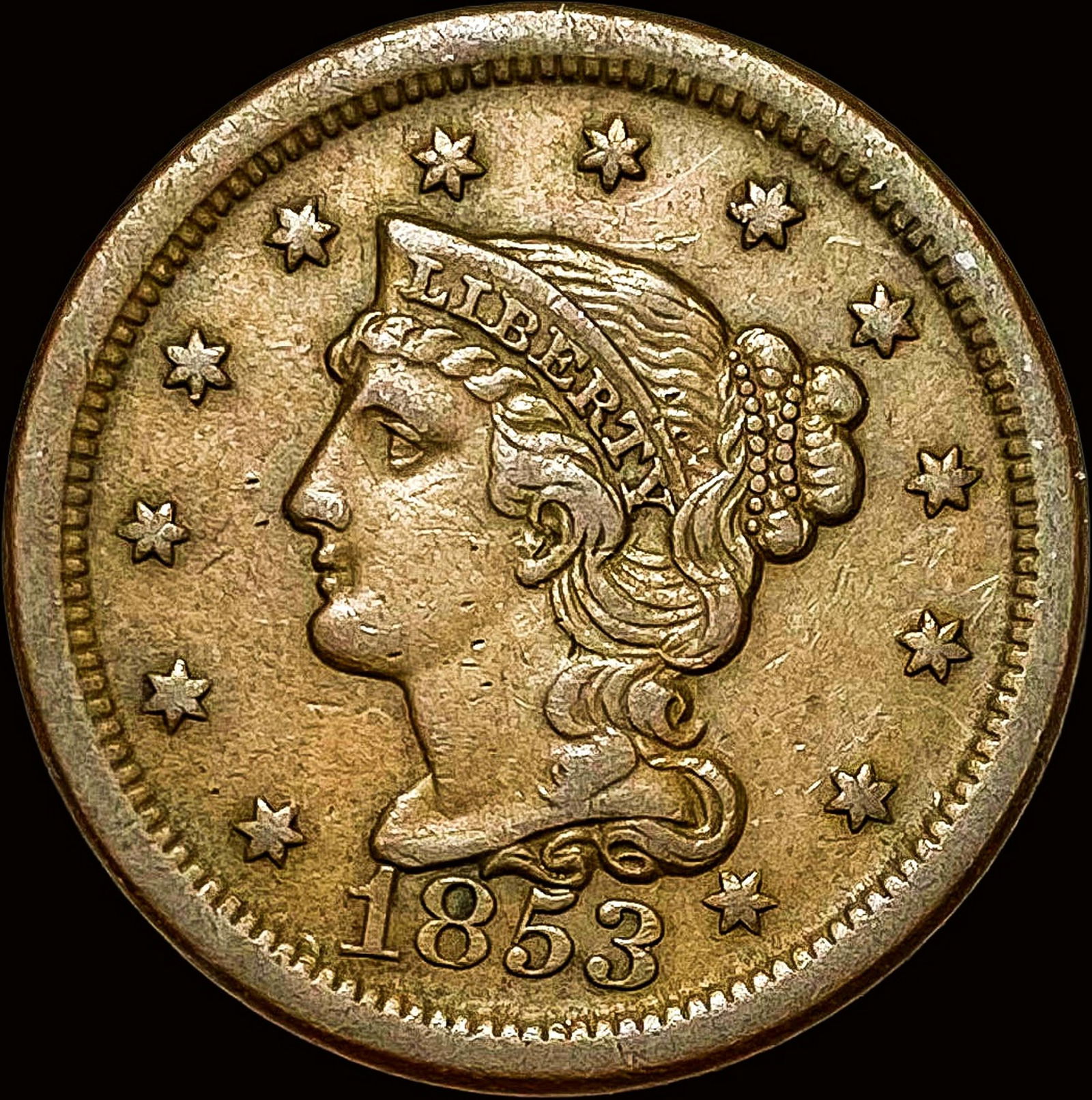 1853 Braided Hair Large Cent NEARLY UNCIRCULATED (1 of 2)