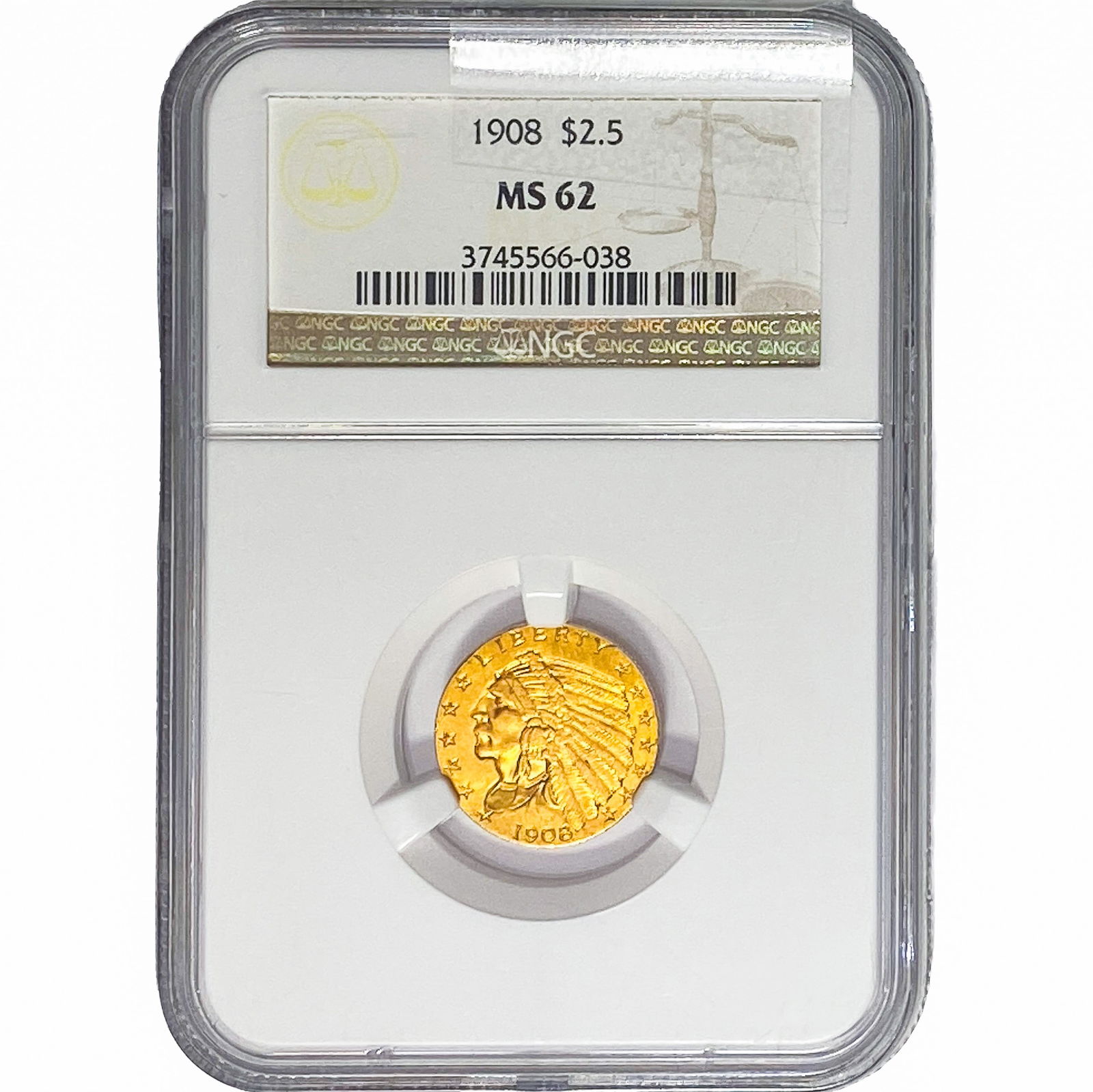 1908 $2.50 Gold Quarter Eagle NGC MS62 (1 of 2)