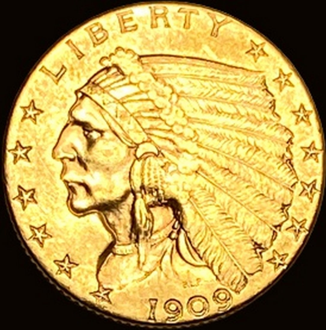 1909 Indian Head Gold $2.50 Quarter Eagle  CLOSELY UNCIRCULATED (1 of 2)