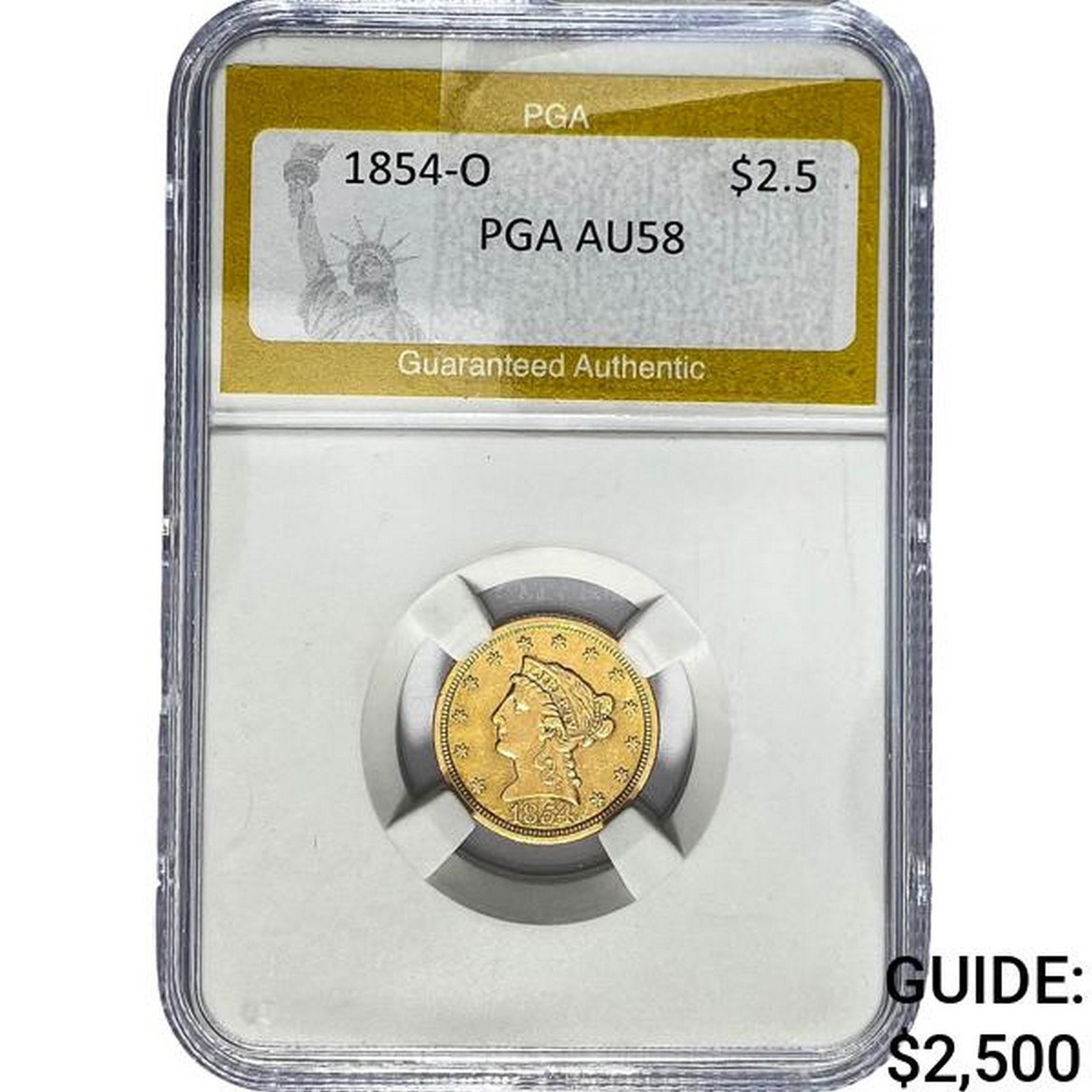 1854-O $2.50 Gold Quarter Eagle PGA AU58 (1 of 2)