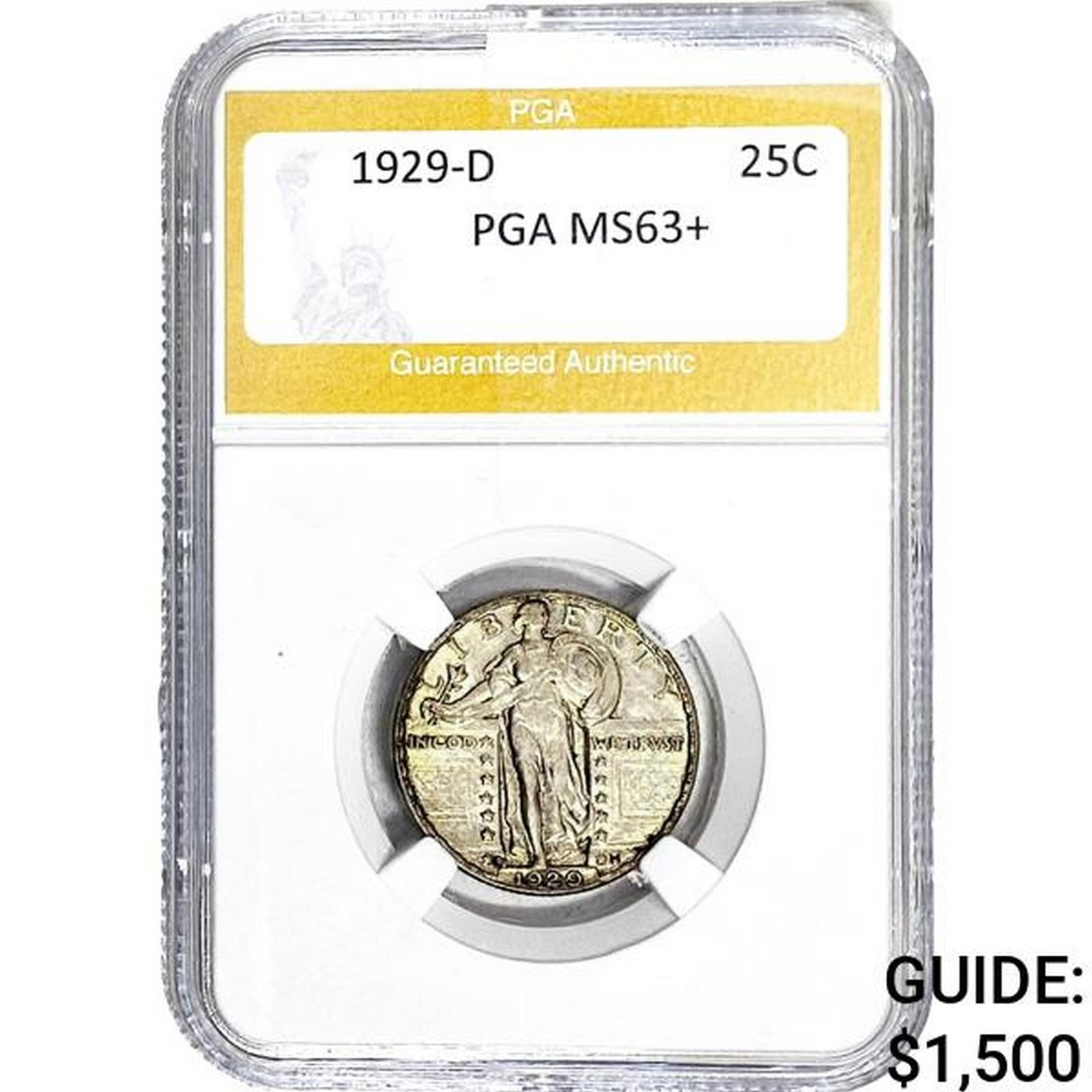 1929-D Standing Liberty Quarter PGA MS63+: 1929-D Standing Liberty Quarter PGA MS63+
