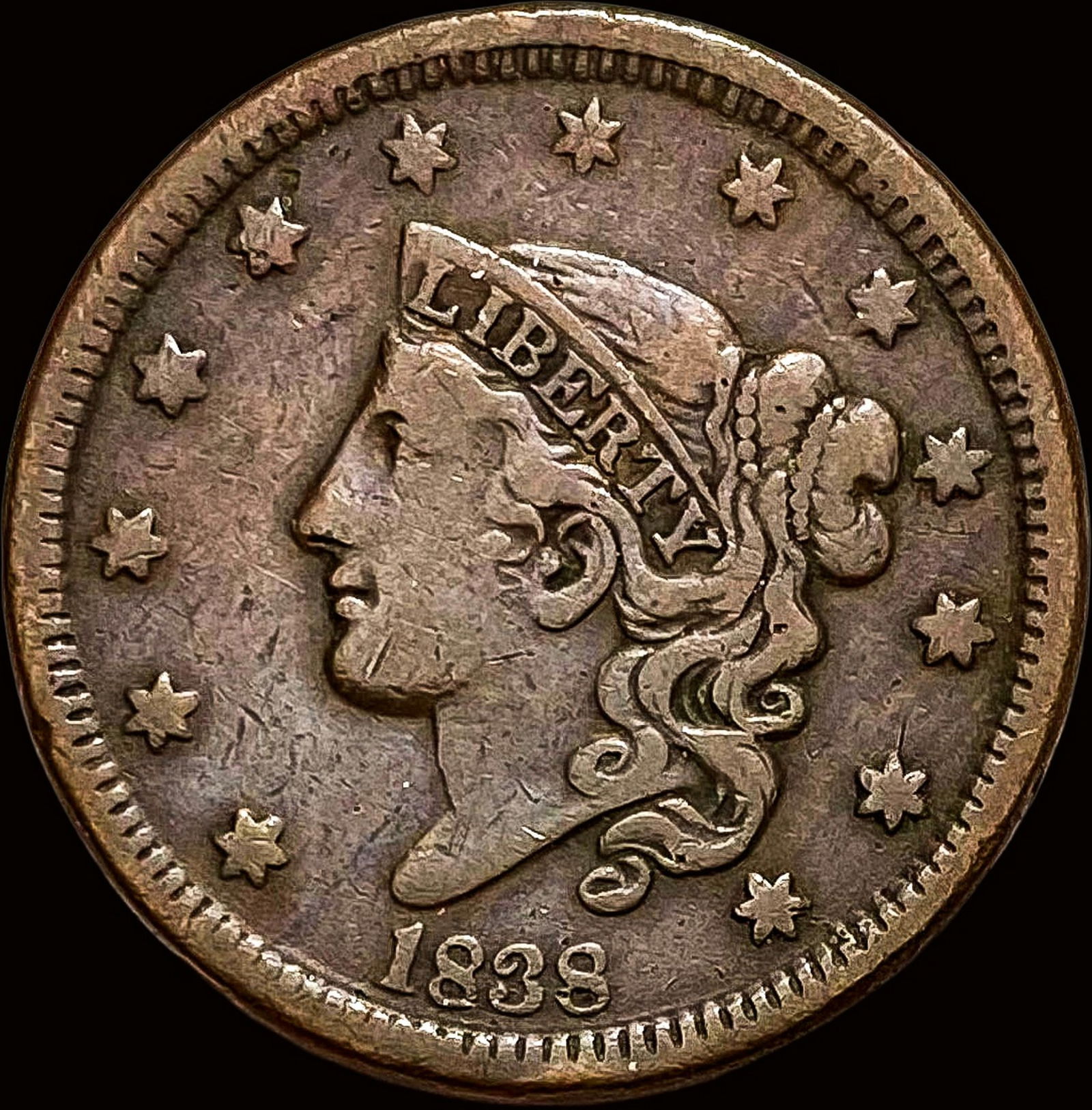 1838 Coronet Head Large Cent NICELY CIRCULATED (1 of 2)
