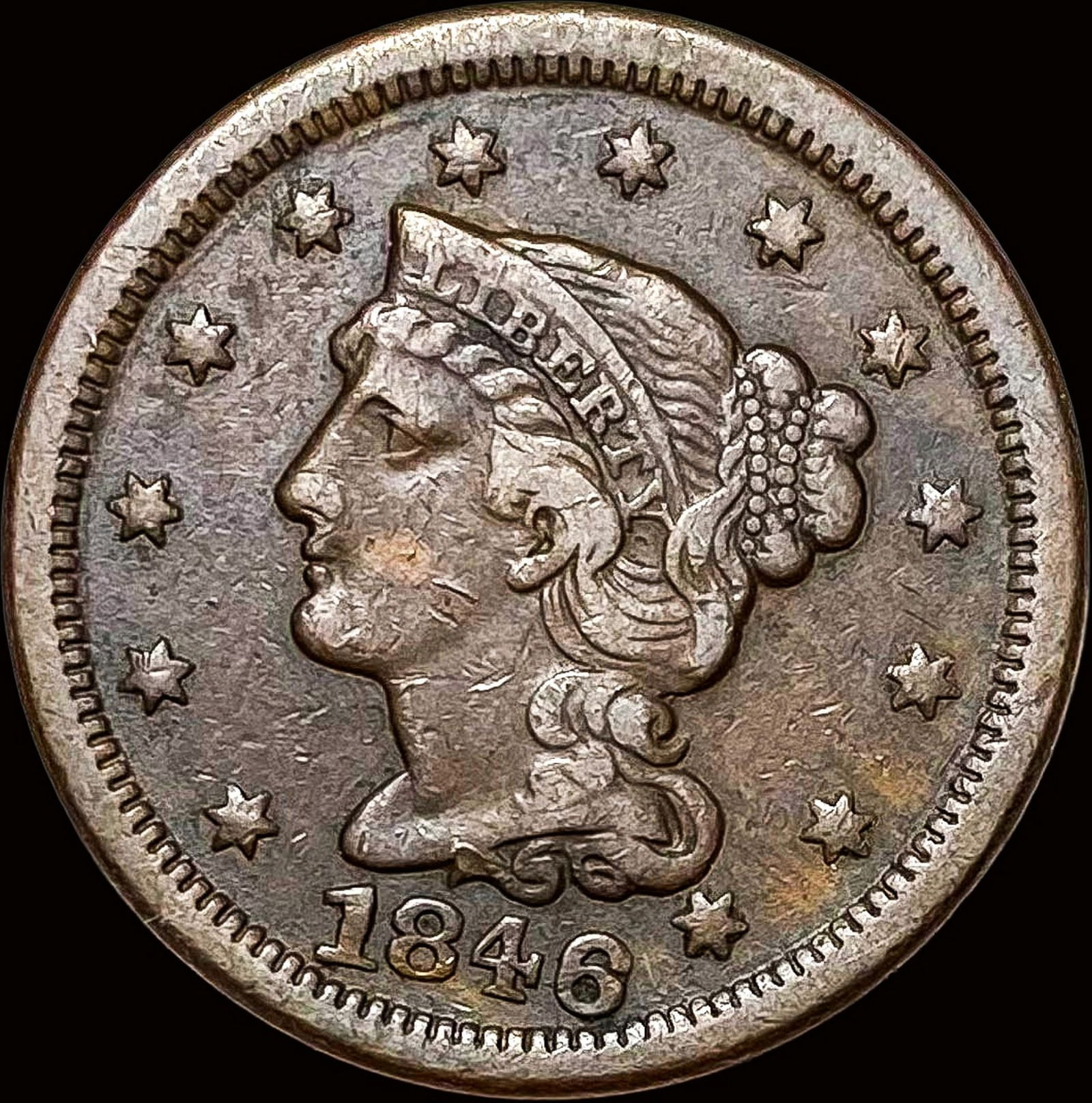 1846 Braided Hair Large Cent LIGHTLY CIRCULATED (1 of 2)