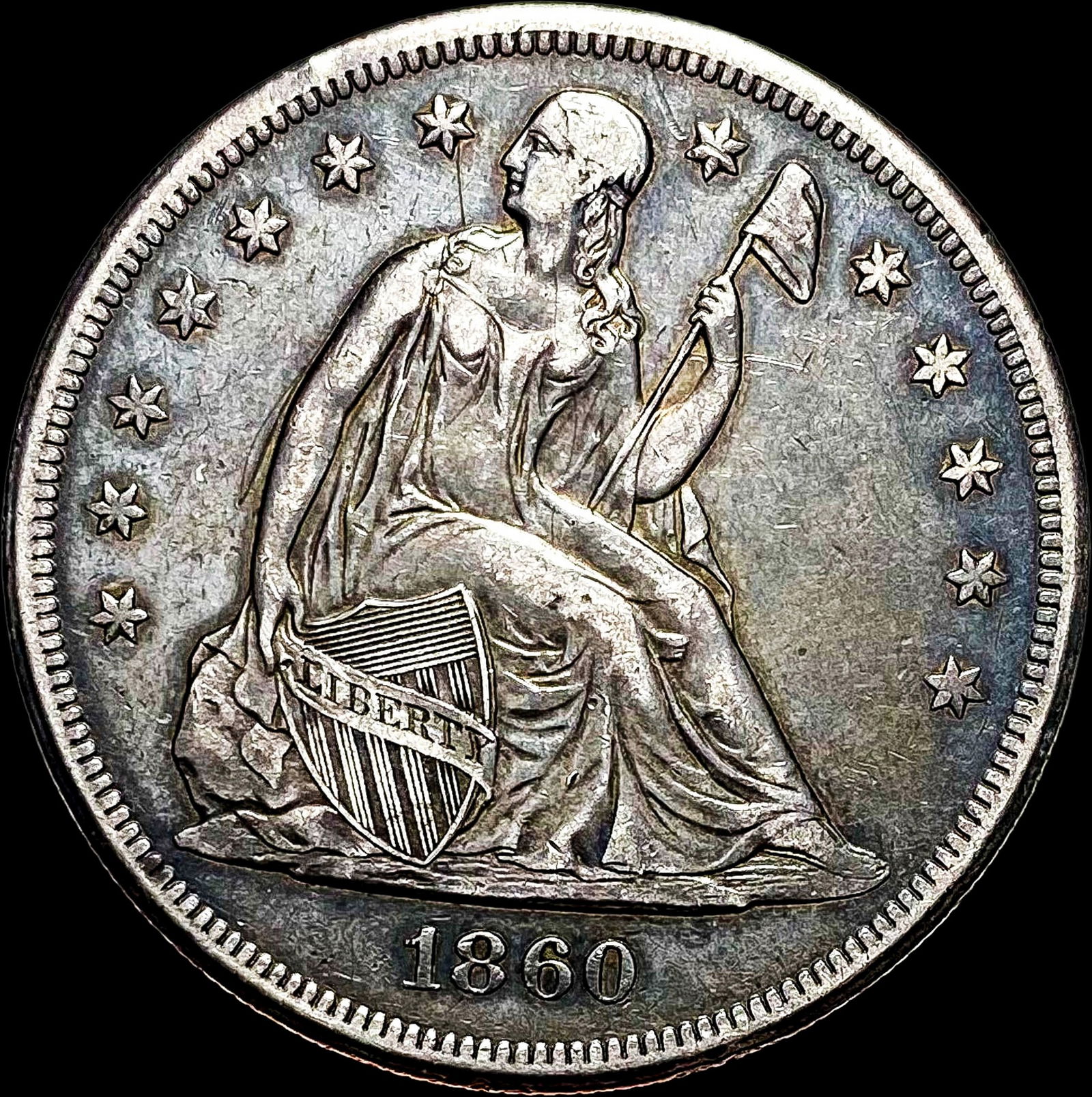 1860-O Silver Seated Liberty Dollar NEARLY UNCIRCULATED (1 of 2)