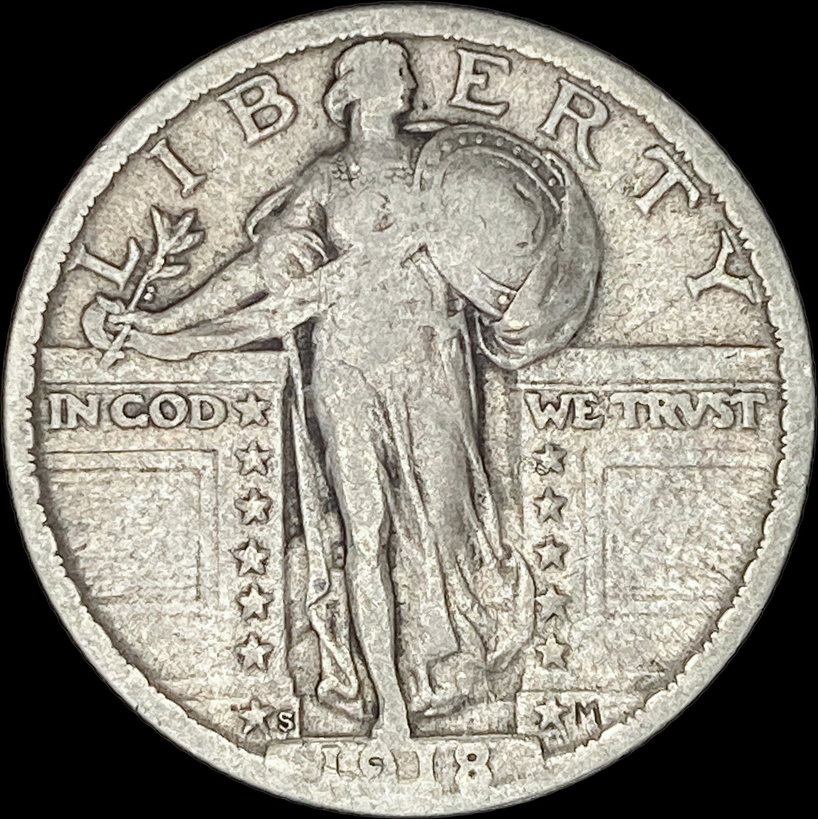 1918-S Silver Standing Liberty Quarter LIGHTLY CIRCULATED: 1918-S Silver Standing Liberty Quarter LIGHTLY CIRCULATED