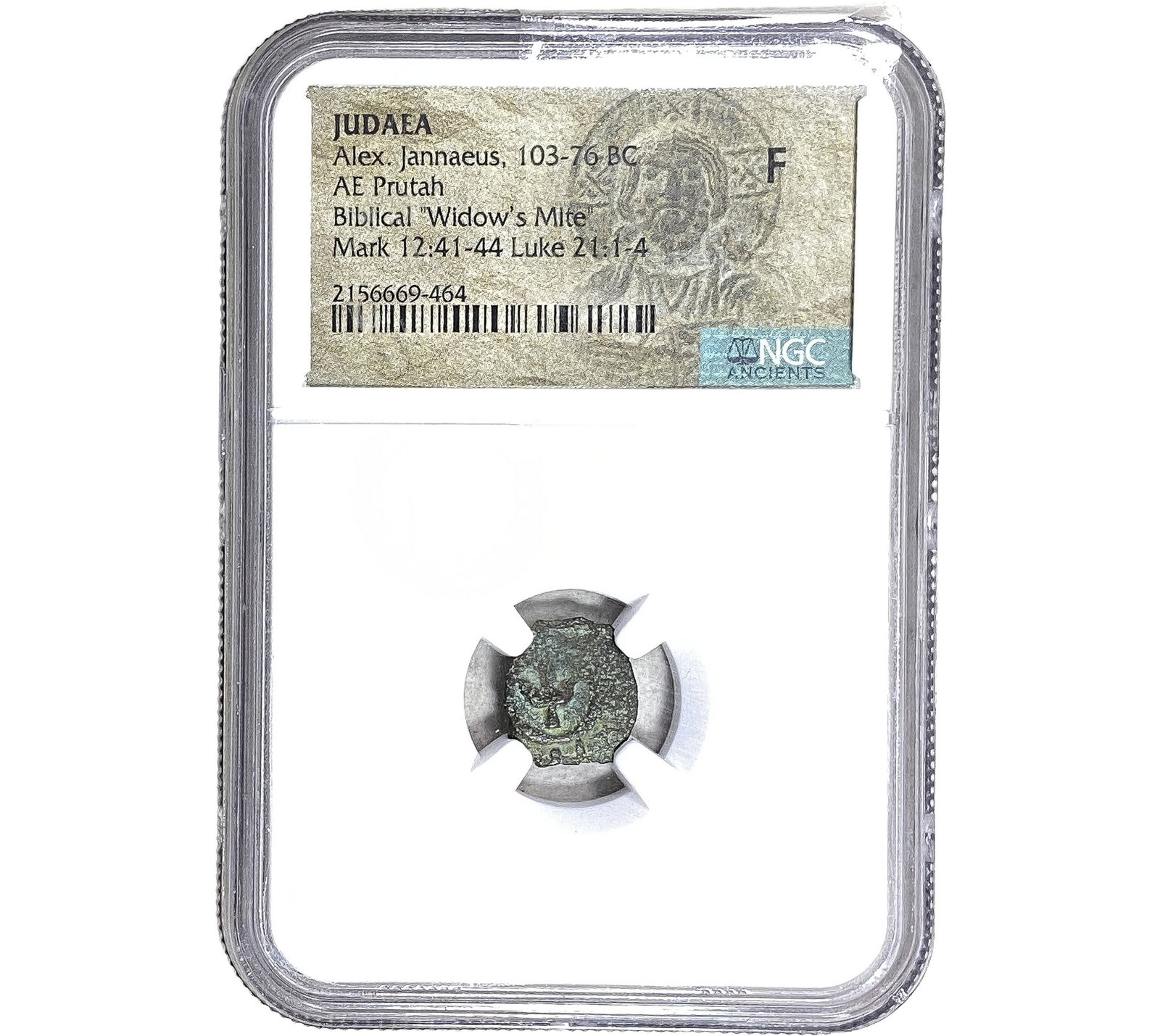 Judaea Alex Jannaeus 103-76 BC Bronze Prutah NGC F: Judaea Alex Jannaeus 103-76 BC Bronze Prutah NGC F