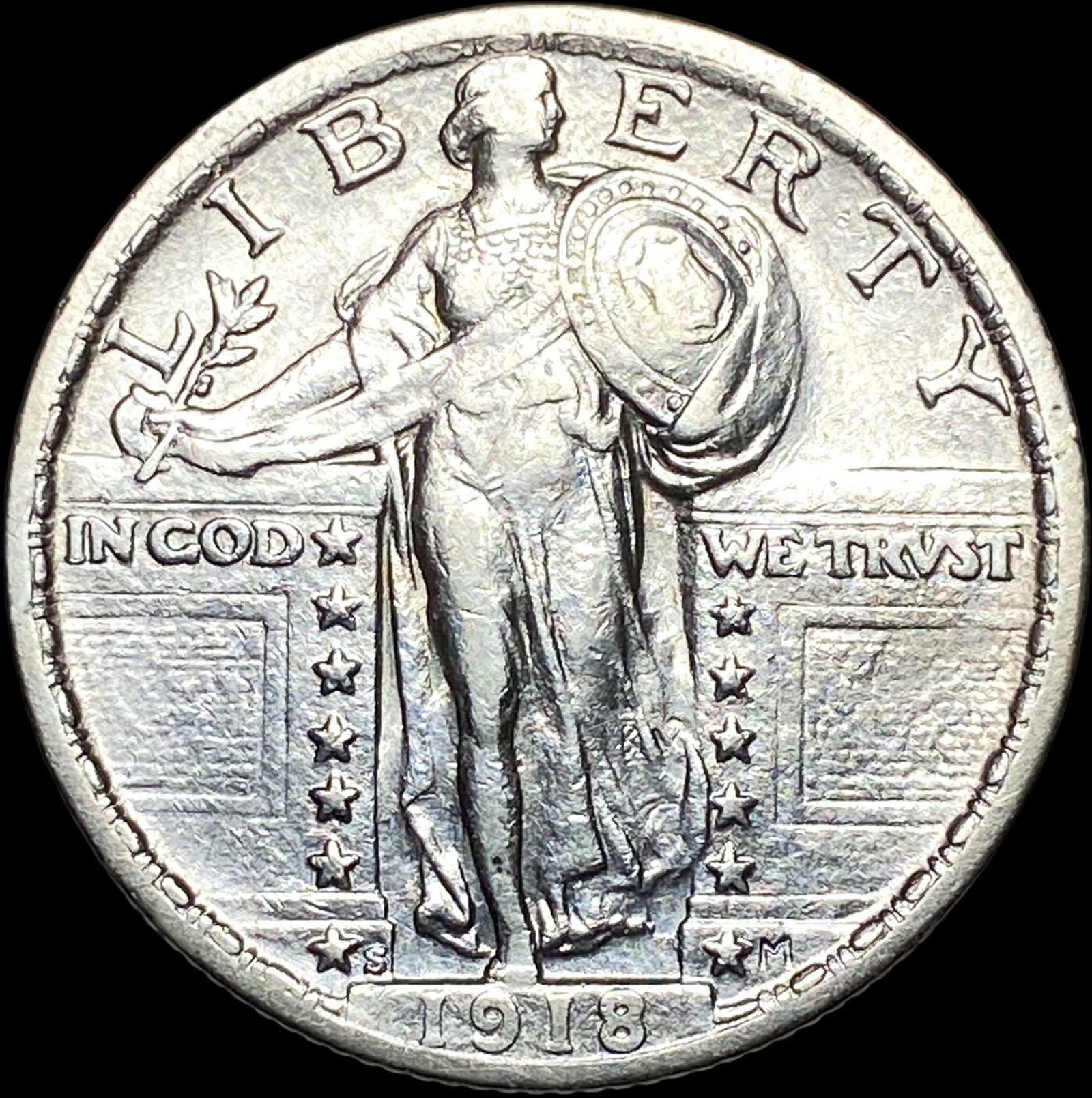 1918-S Silver Standing Liberty Quarter NEARLY UNCIRCULATED: 1918-S Silver Standing Liberty Quarter NEARLY UNCIRCULATED