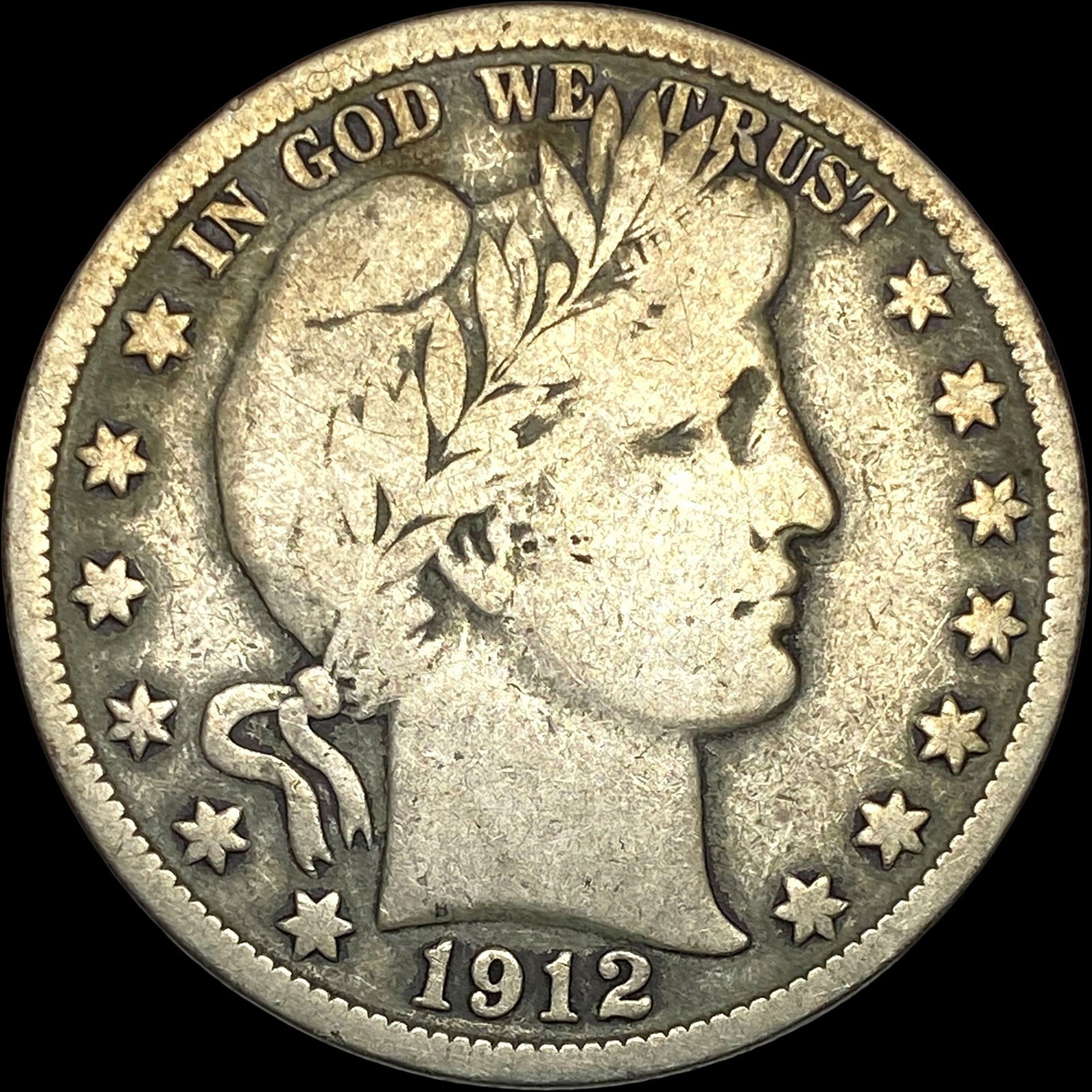 1912-S Silver Barber Half Dollar NICELY CIRCULATED (1 of 2)