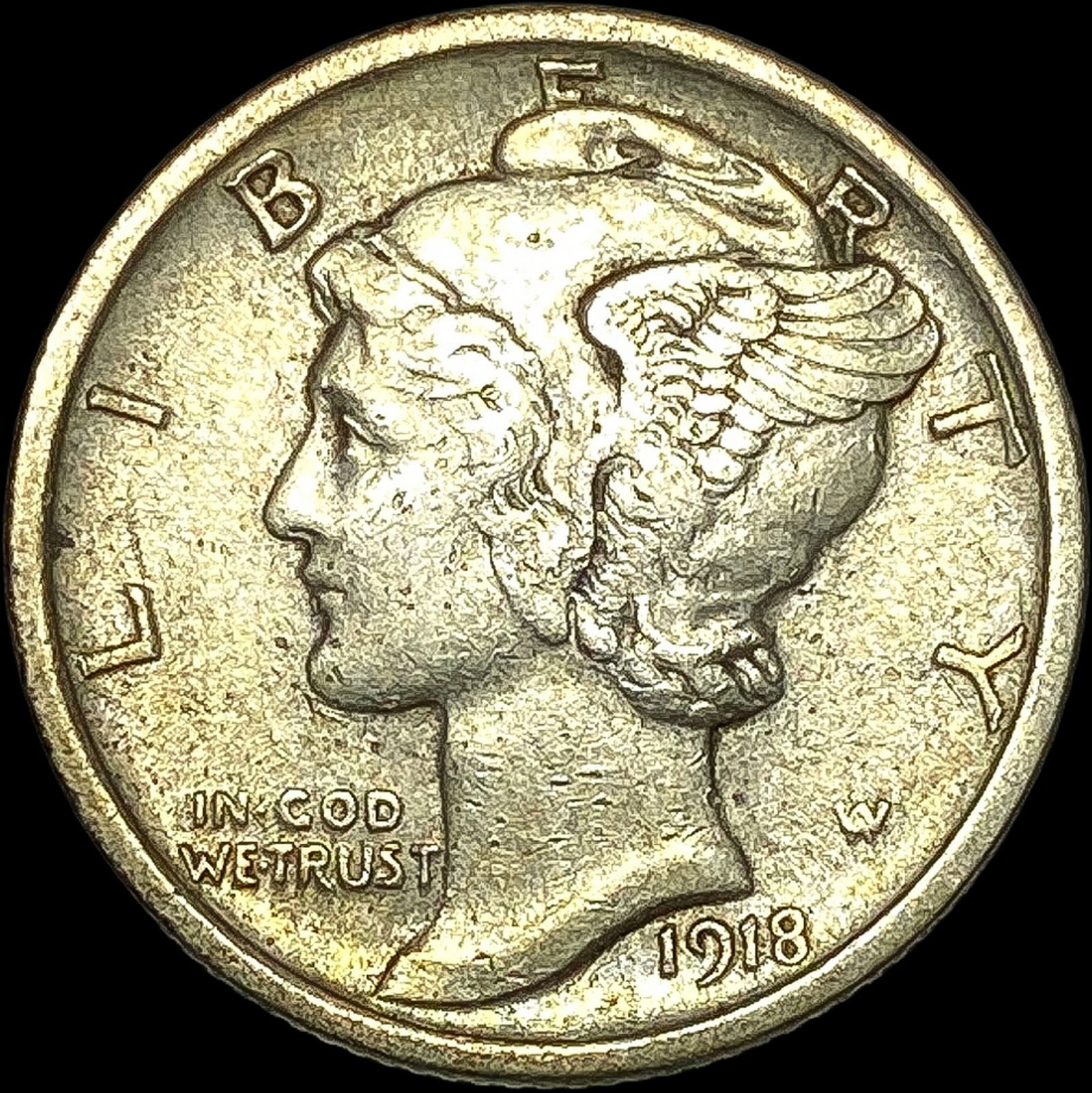 1918-D Silver Mercury Dime NEARLY UNCIRCULATED (1 of 2)